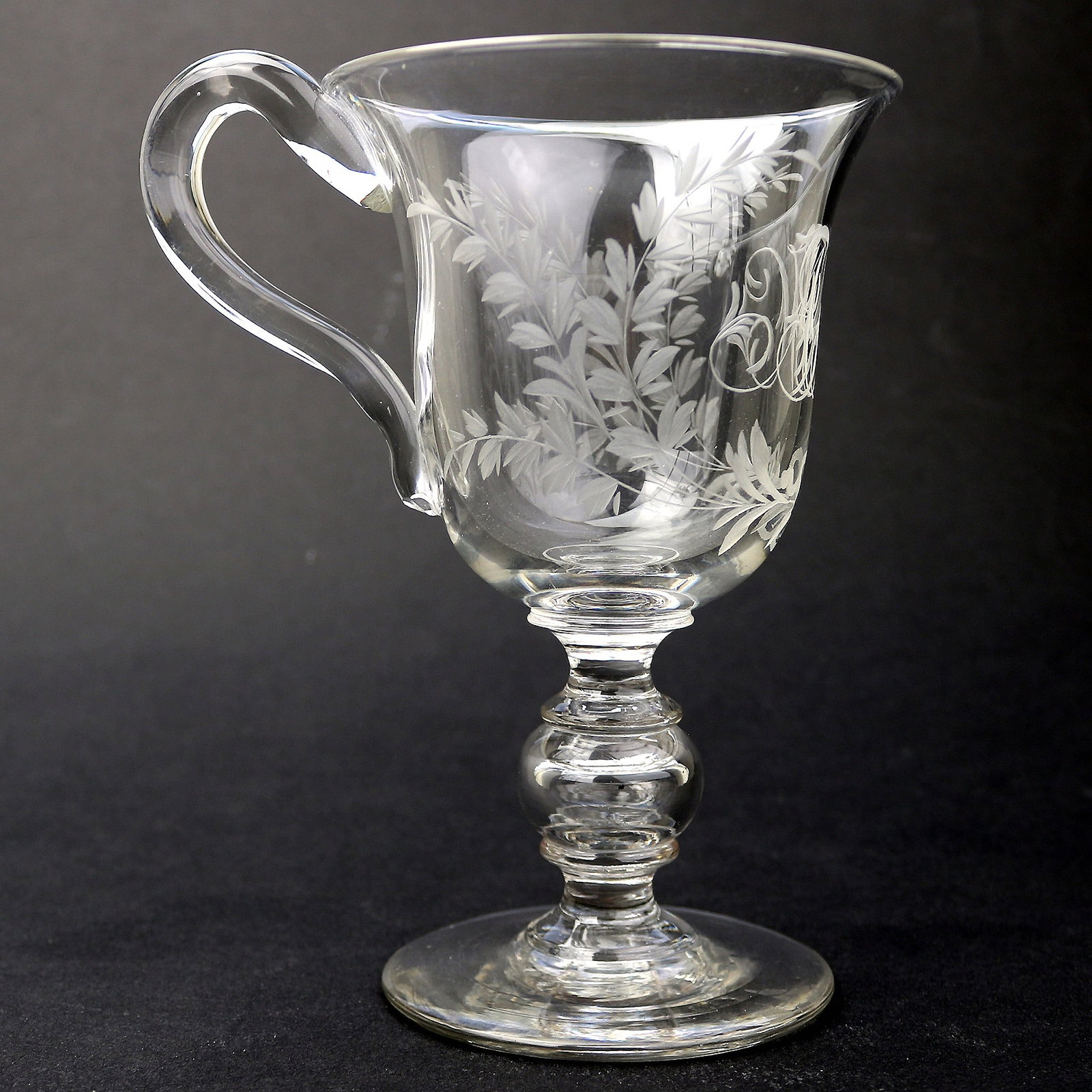 Title: An Unusual Antique Victorian Engraved Hollow Stem Glass Goblet 19thC Description: A very - 5