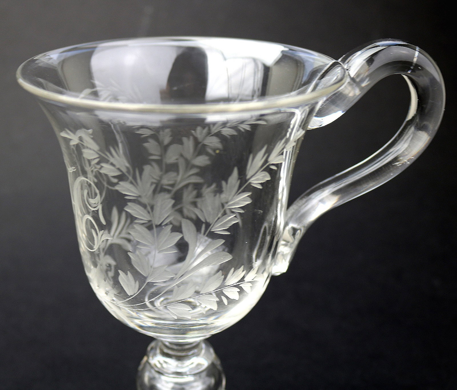 Title: An Unusual Antique Victorian Engraved Hollow Stem Glass Goblet 19thC Description: A very - 6