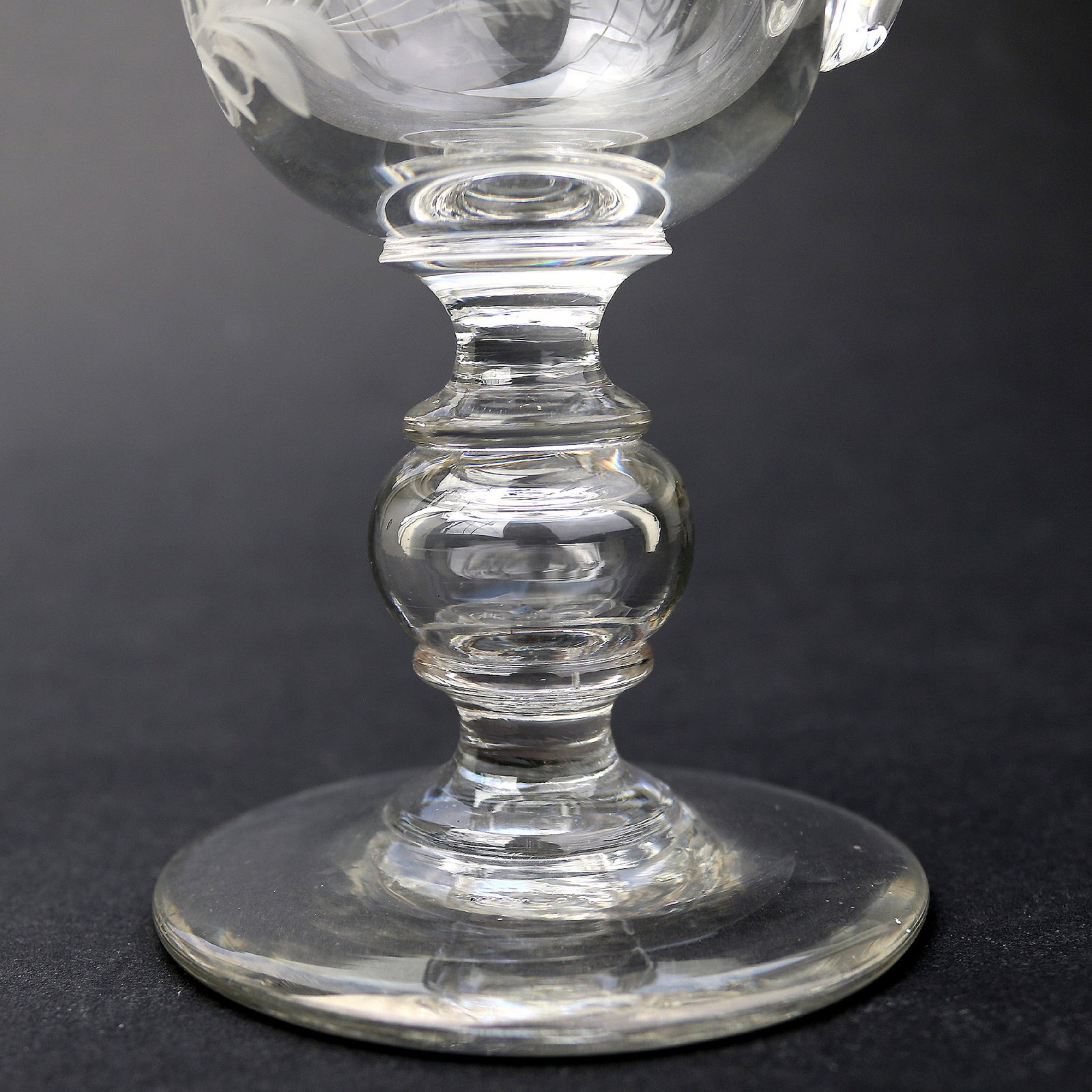 Title: An Unusual Antique Victorian Engraved Hollow Stem Glass Goblet 19thC Description: A very - 7