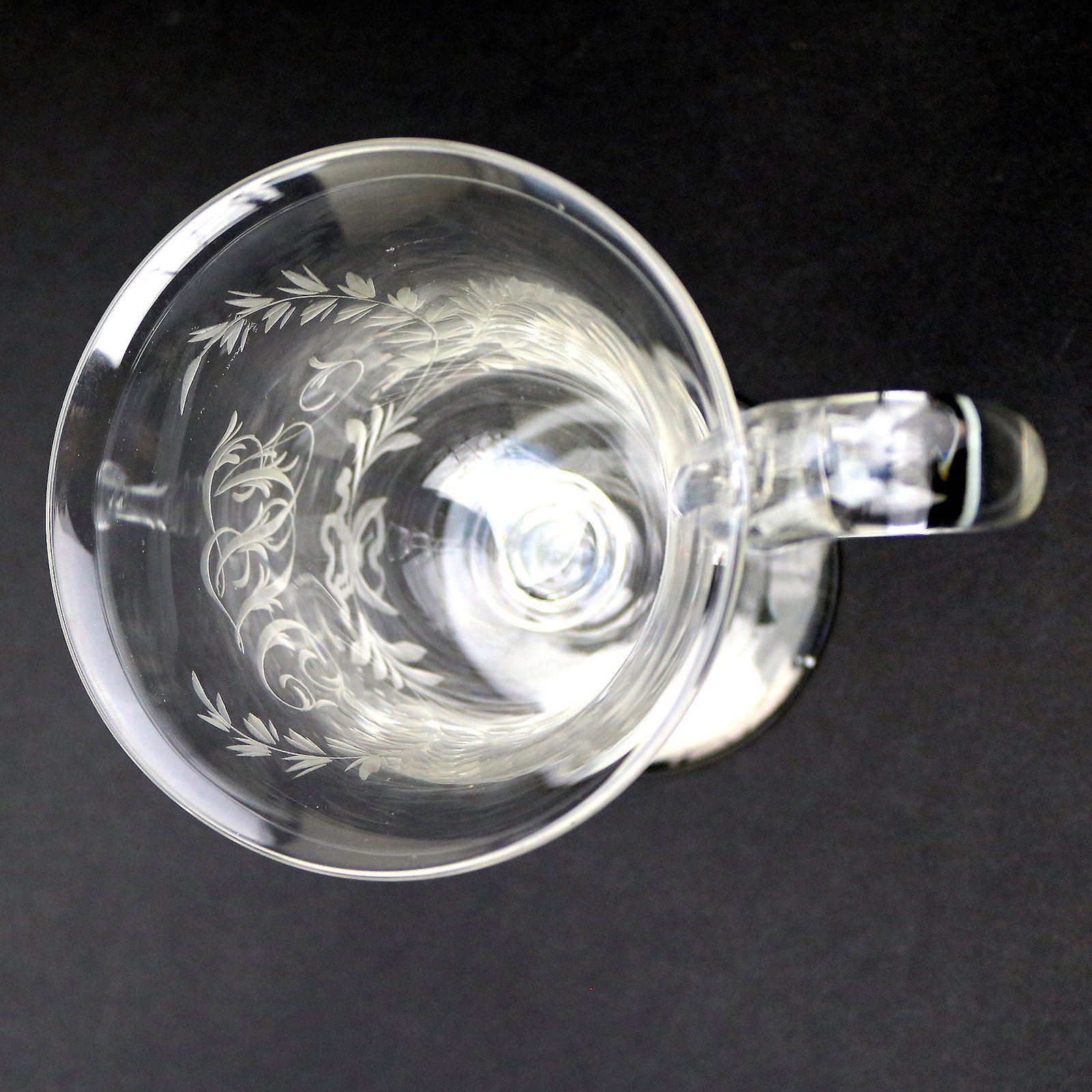 Title: An Unusual Antique Victorian Engraved Hollow Stem Glass Goblet 19thC Description: A very - 9