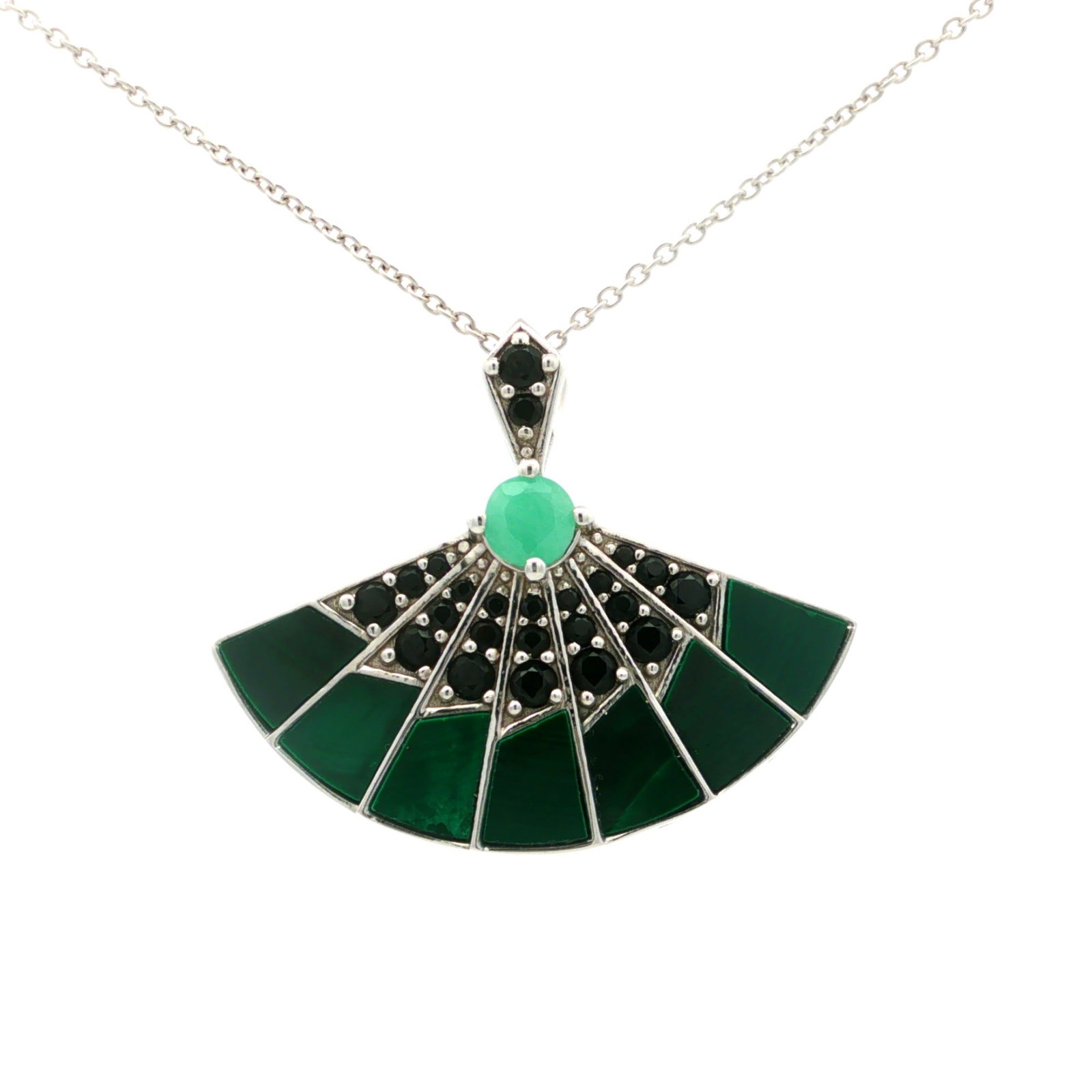 HRD Certified Sakota Emerald, Malachite & Black Spinel Pendant – 925 Sterling Silver: Title: HRD Certified Sakota Emerald, Malachite & Black Spinel Pendant – 925 Sterling Silver Description: A fine 925 Sterling Silver pendant featuring Sakota Emerald, Malachite and Black S