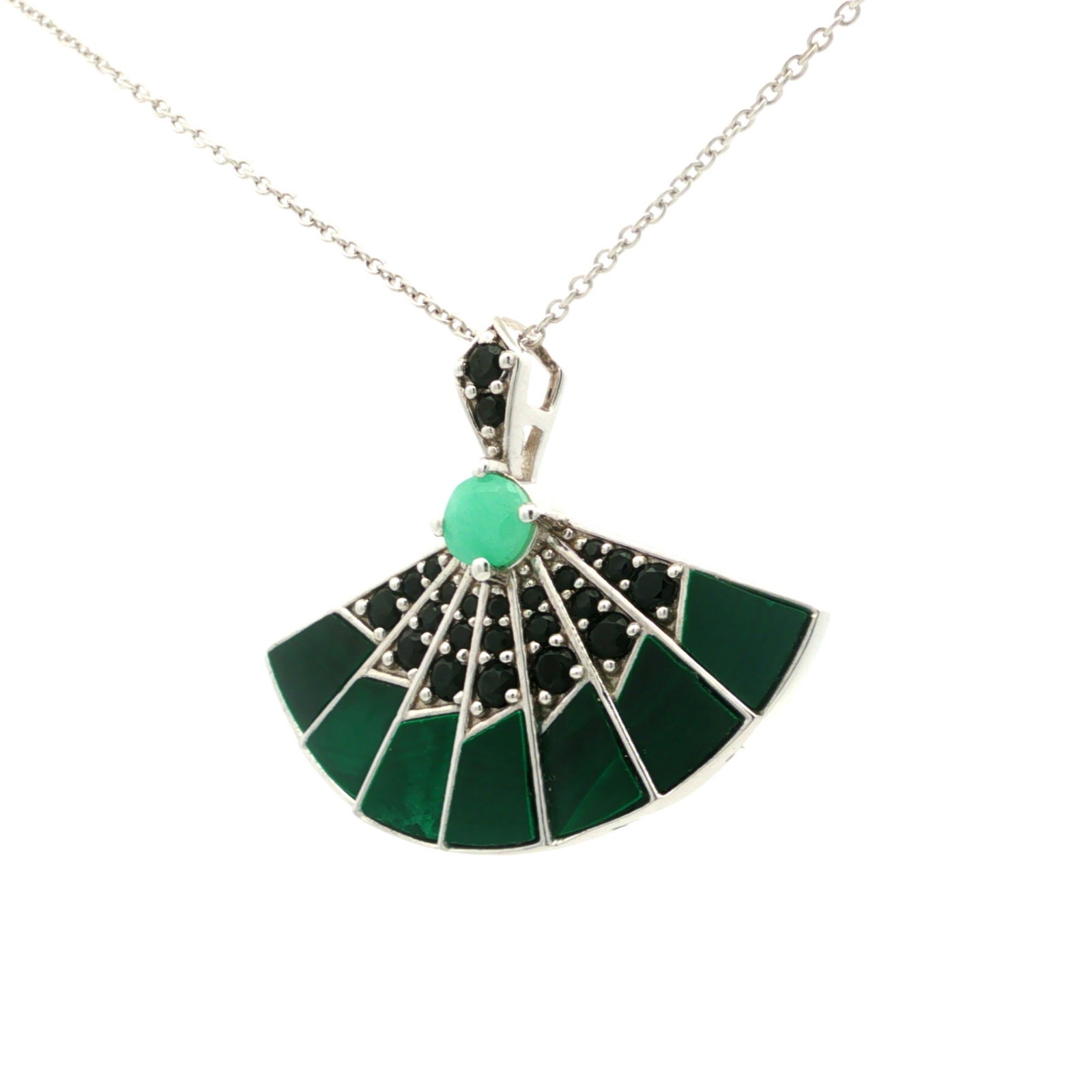 HRD Certified Sakota Emerald, Malachite & Black Spinel Pendant – 925 Sterling Silver - 5