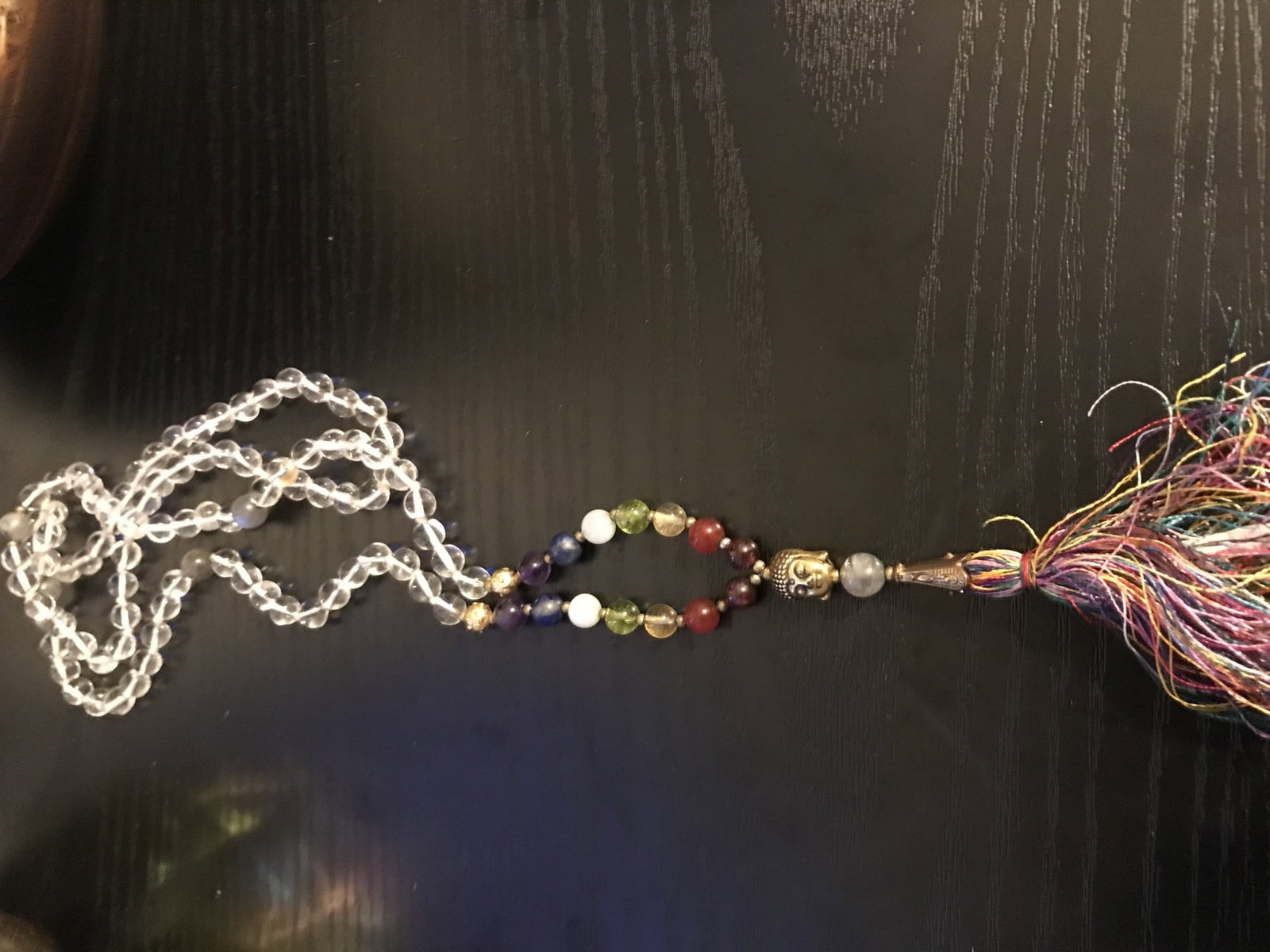 Clear Quartz Long Bead Necklace With Buddha Charm and Tassle (1 of 6)