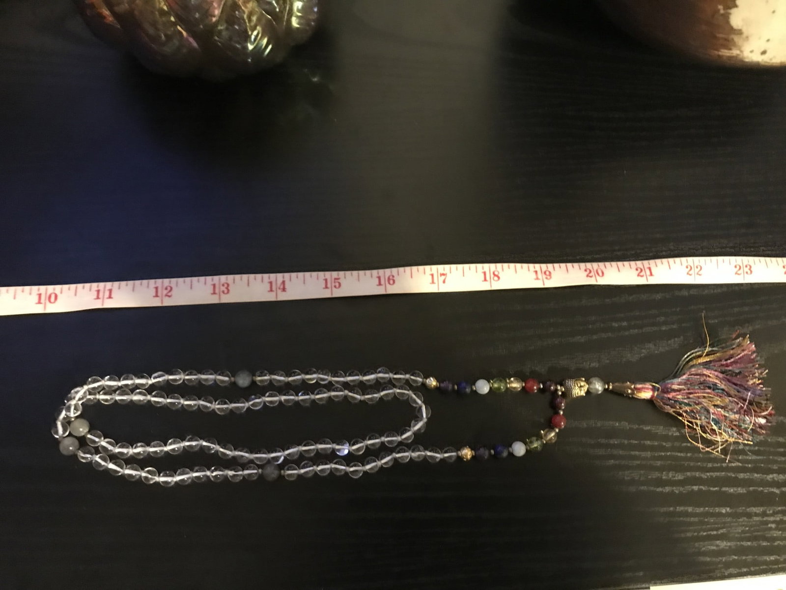 Title: Clear Quartz Long Bead Necklace With Buddha Charm and Tassle Description: Clear quartz - 5