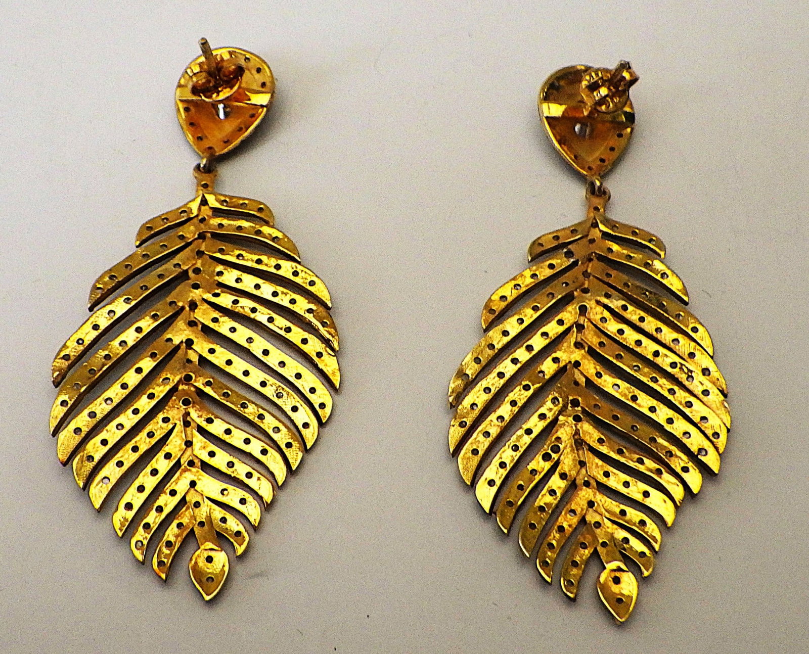 Old Silver & Gold Earrings With Old Cut Natural Diamonds - 2