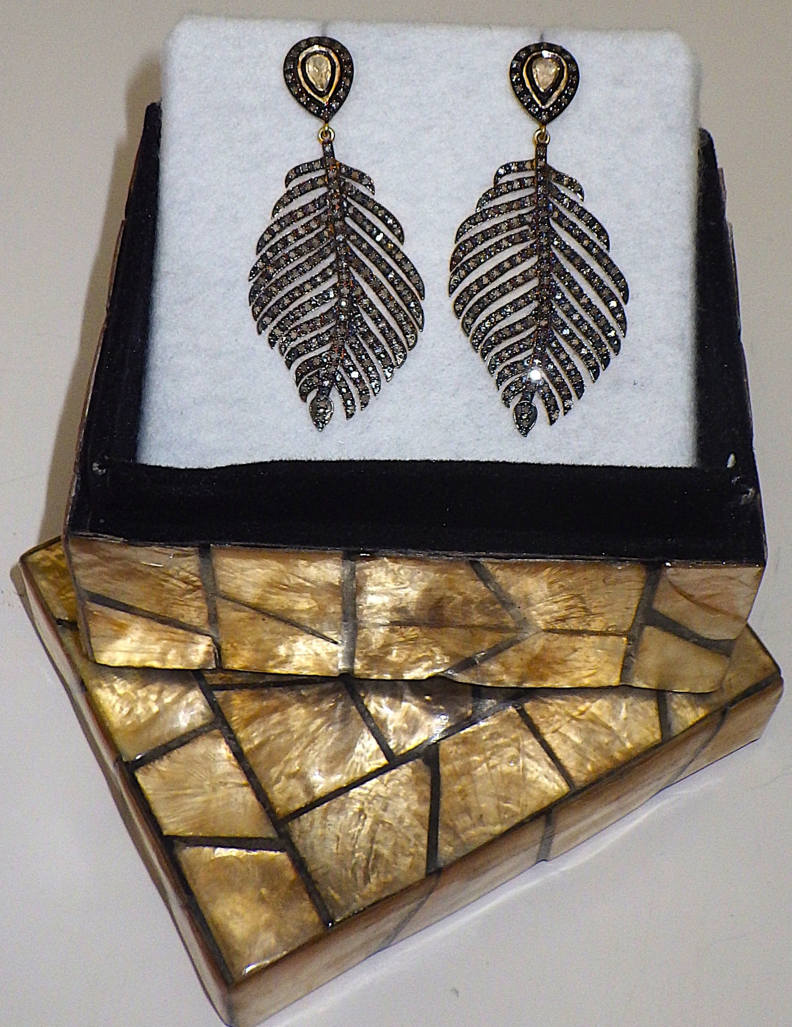 Old Silver & Gold Earrings With Old Cut Natural Diamonds - 3