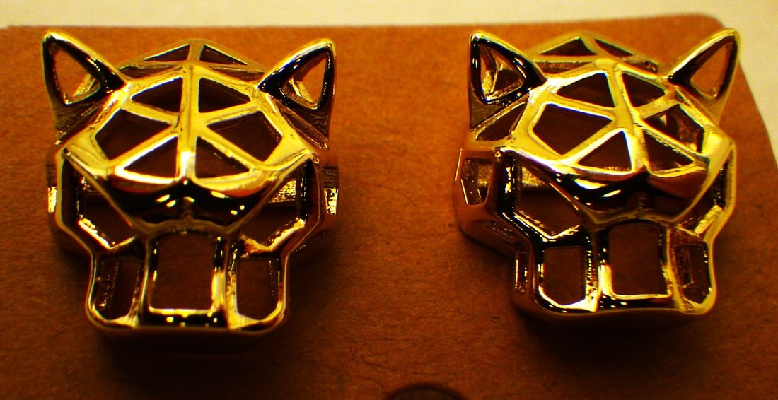 18 K Yellow Gold Plated, Designer Style, Panther Skeleton Earrings & Ring Set - 3