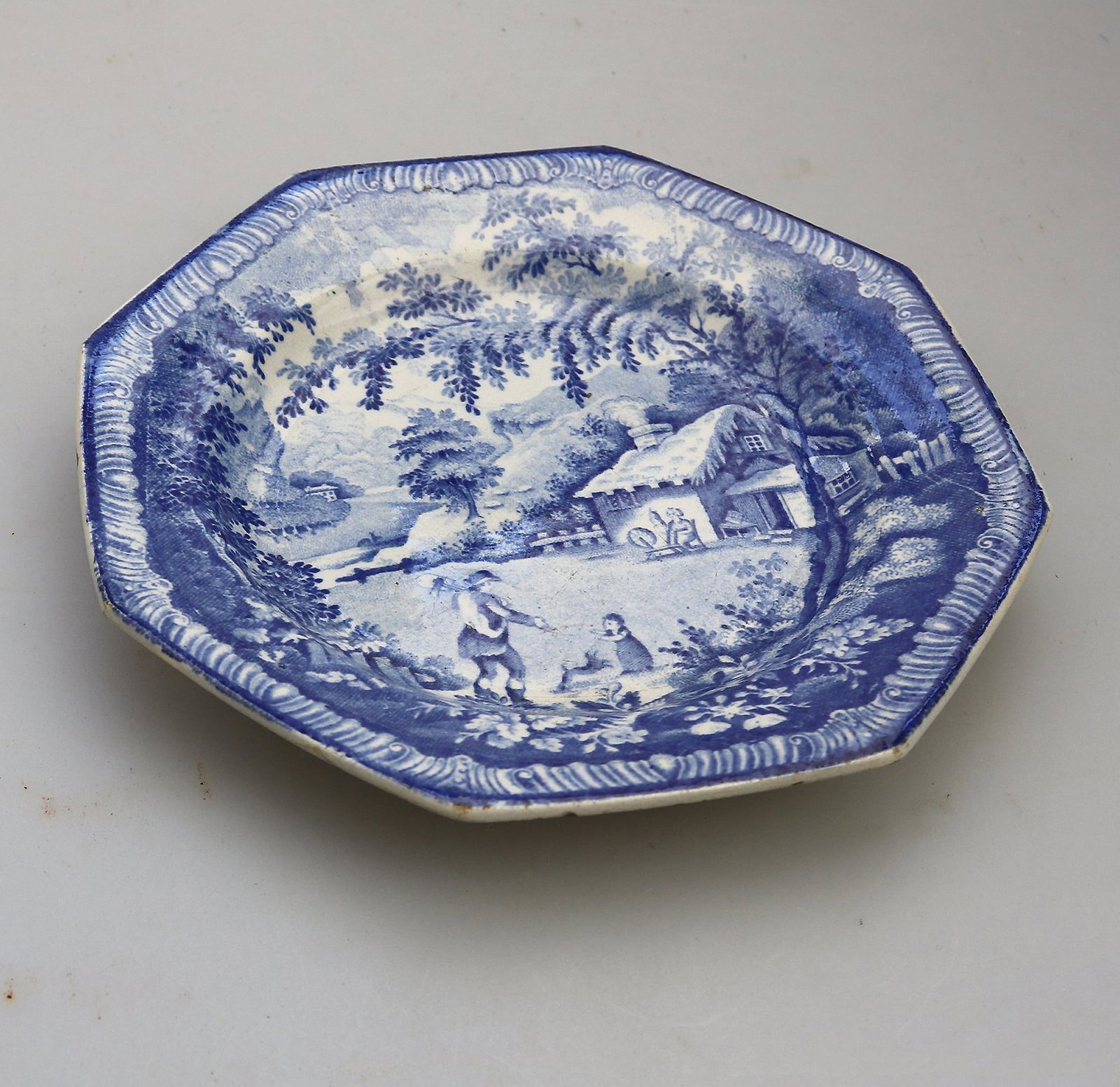 Antique Georgian Pottery Brameld Pottery Plate Blue & White Transferware C.1820 - 2