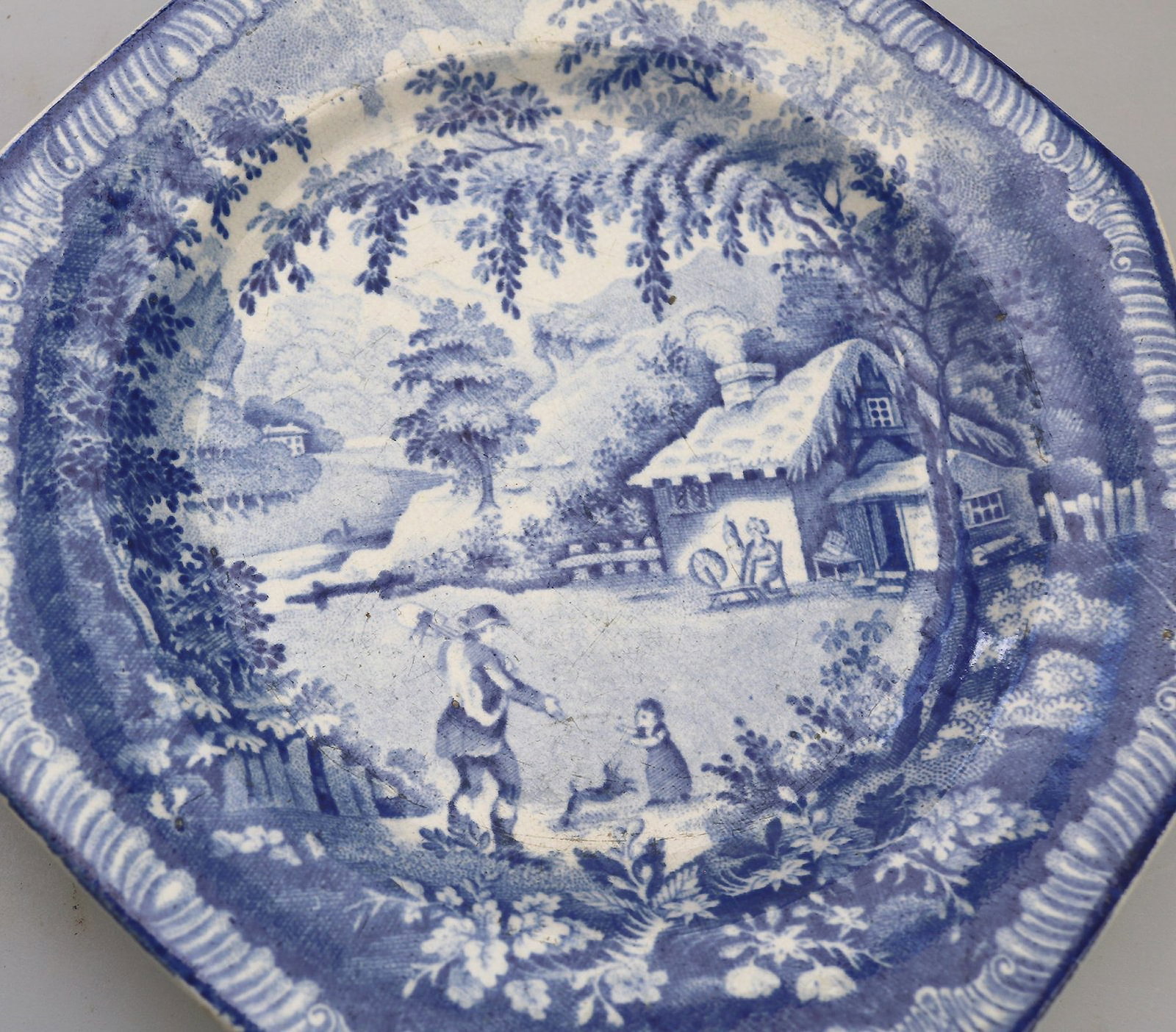 Antique Georgian Pottery Brameld Pottery Plate Blue & White Transferware C.1820 - 3