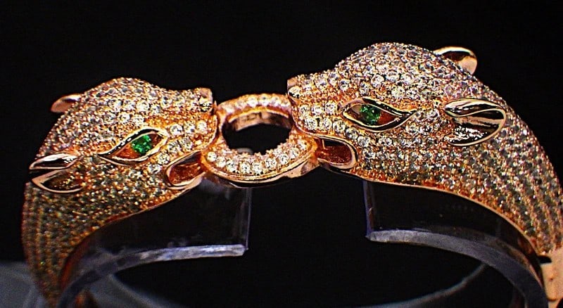 Title: A Statement, Two Panther Heads, Rose Gold Plated Bangle With Cubic Zirconia Description: A - 3