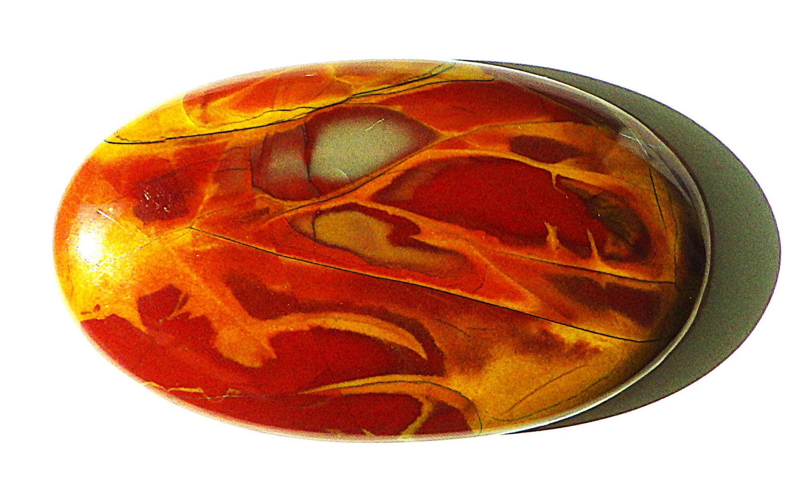 Noreena Jasper Cabochon 47 Carats: Title: Noreena Jasper Cabochon 47 Carats Description: A stunning Noreena jasper polished cabochon. Dimensions: 40 x 23 x 6 mm, weight: 47 carats, origin: Pilbara region, W. Australia. 