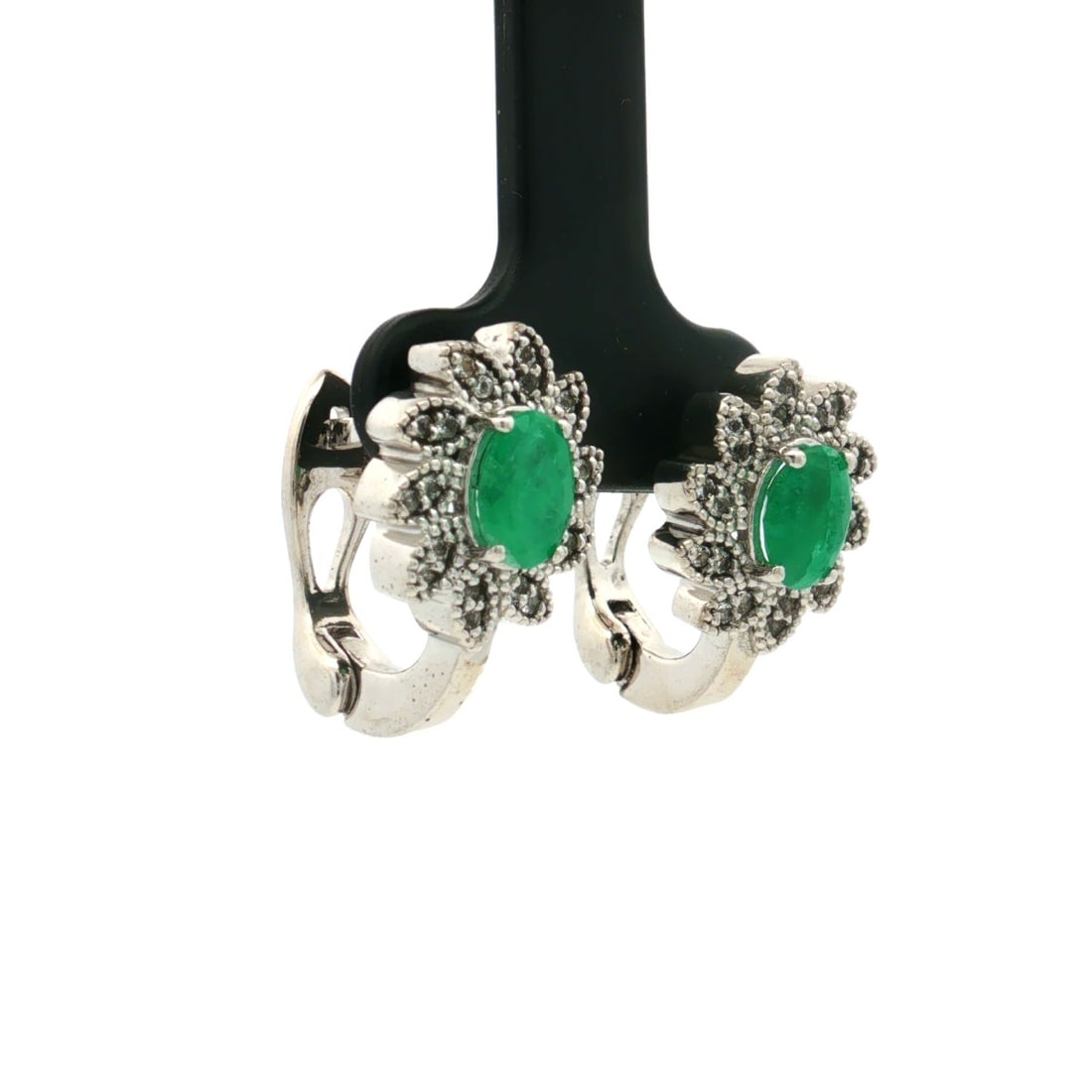 HRD Certified Sakota Emerald & White Topaz Earrings – 925 Sterling Silver - 6