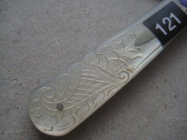 George V Mother of Pearl Hafted Silver Bladed Folding Fruit Knife - 3