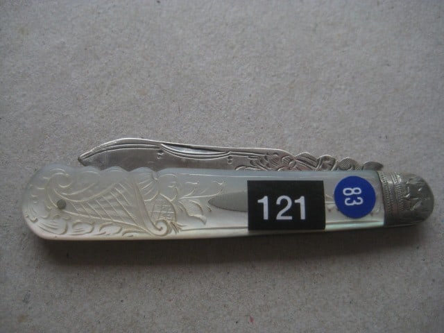George V Mother of Pearl Hafted Silver Bladed Folding Fruit Knife - 8