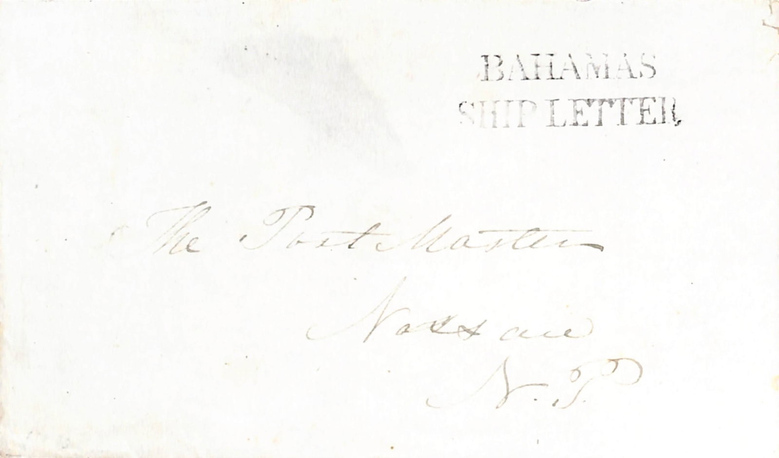 Title: Bahamas c.1852 Description: Cover to 'The Postmaster, Nassau N.P" sent free of charge,: Title: Bahamas c.1852 Description: Cover to 'The Postmaster, Nassau N.P" sent free of charge, handstamped "BAHAMAS/SHIP LETTER", scarce. Condition: Used Delivery option: Collection &