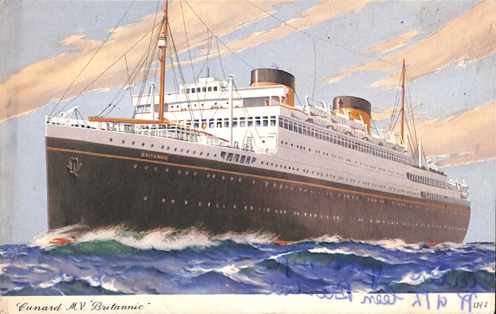 Title: Crash and Wreck Mail - Ireland 1955 (Apr. 18) Description: Picture postcard of S.S ': Title: Crash and Wreck Mail - Ireland 1955 (Apr. 18) Description: Picture postcard of S.S 'Britannic' to Ireland, posted on board on route to New York with a Paquebot cancel, carried on the same ship
