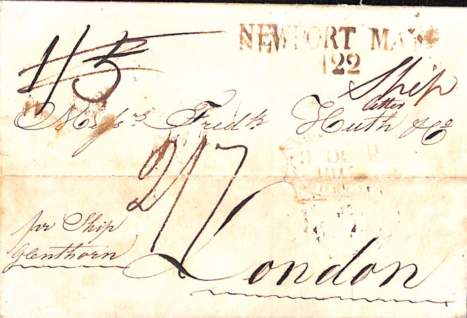 Title: G.B. - Ireland - Ship Letters - Newport 1817 Description: Entire letter from New York to: Title: G.B. - Ireland - Ship Letters - Newport 1817 Description: Entire letter from New York to London "per ship Glenthorn" landed at the tiny port of Newport (at the head of Newport Bay in Co. Mayo),