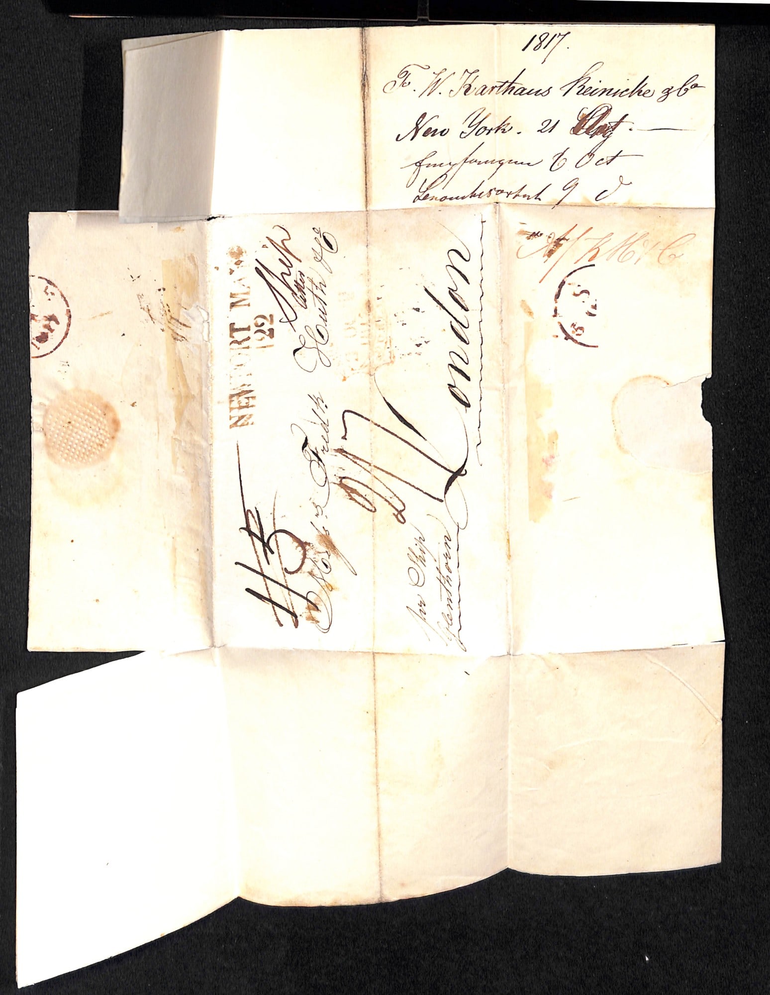 Title: G.B. - Ireland - Ship Letters - Newport 1817 Description: Entire letter from New York to - 4
