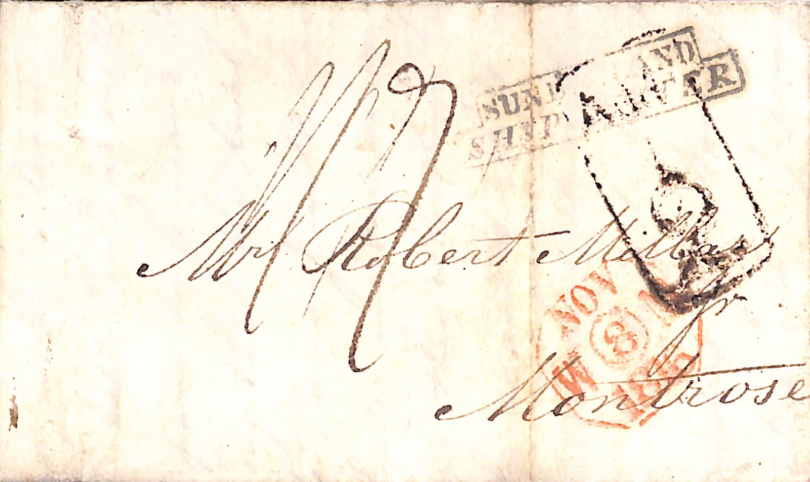 Title: G.B - Ship Letters - Sunderland 1816 (Oct 25) Description: Entire letter from Mandalite,: Title: G.B - Ship Letters - Sunderland 1816 (Oct 25) Description: Entire letter from Mandalite, Norway, to Scotland with "SUNDERLAND/SHIP LETTER" handstamp, an early Norway letter and a rare ship