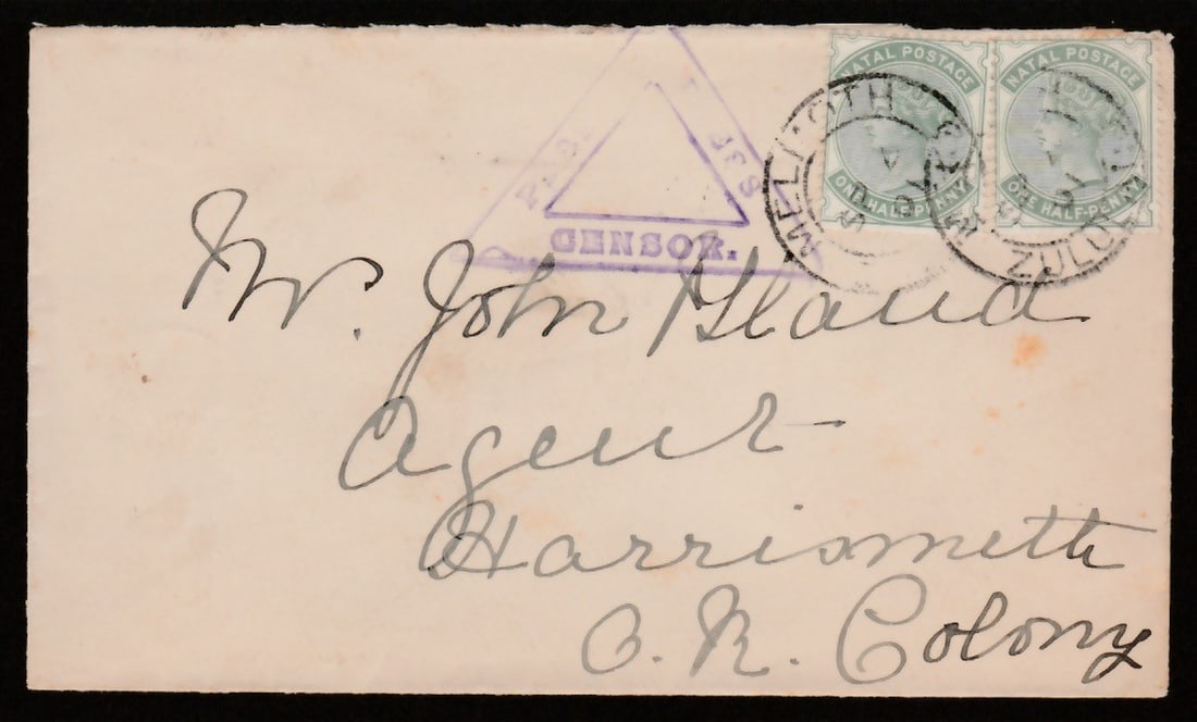 Title: Boer War / Zululand 1901 Description: Cover bearing two Natal 1/2d stamps each cancelled " (1 of 2)