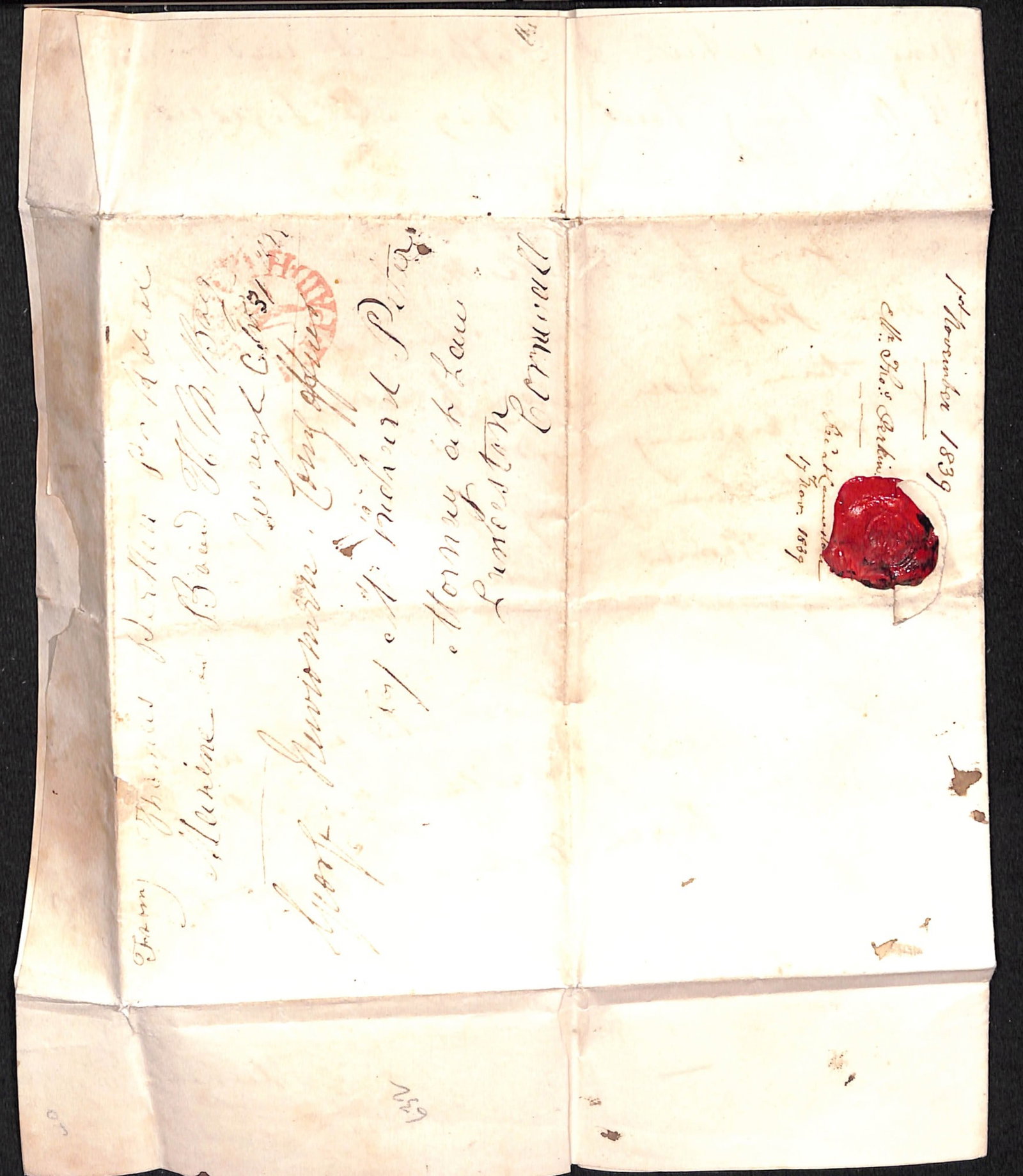 Title: G.B - Military / Cornwall 1839 (Nov. 1) Description: Entire letter written by Pte Thomas - 4