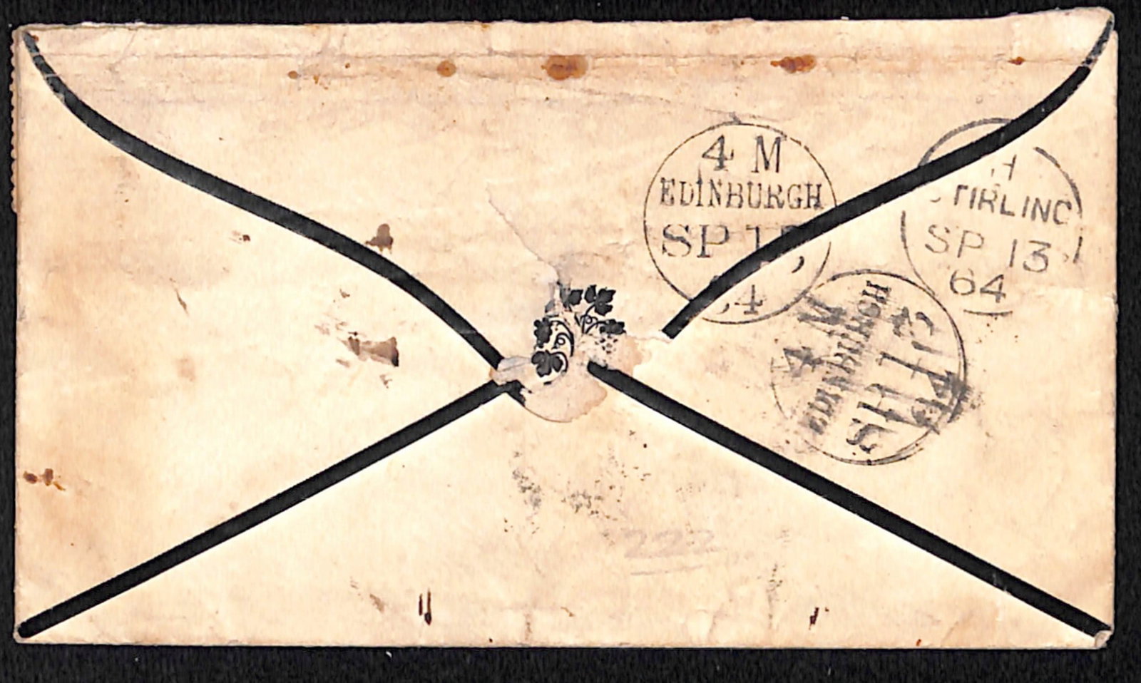 Title: G.B - Used Abroad / Mailboat Cancels 1864 Description: Cover (minor soiling) to Scotland - 2