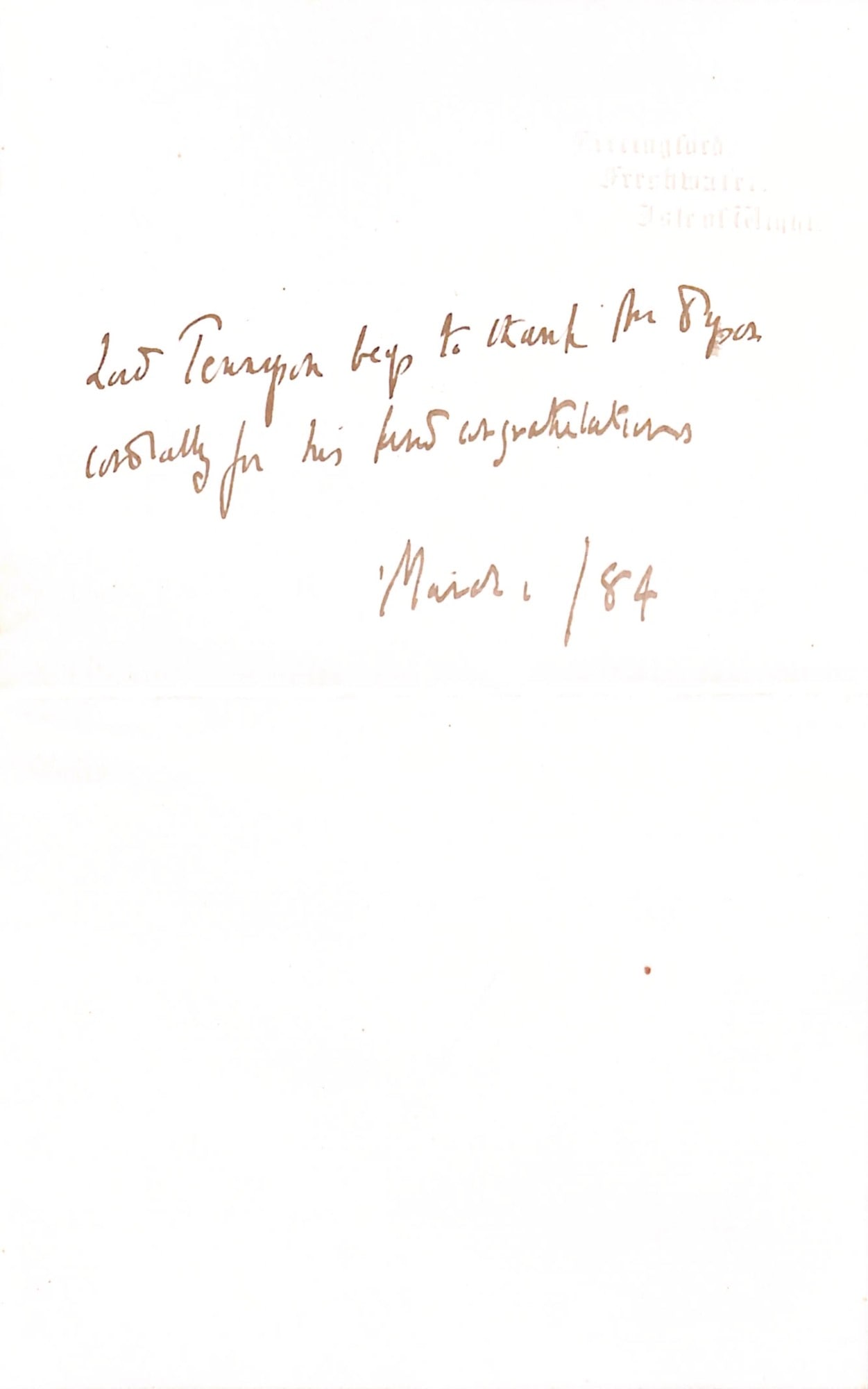 Title: Autographs - Lord Tennyson 1884 (Mar 1) Description: Cover from Yarmouth , Isle of Wight, - 3