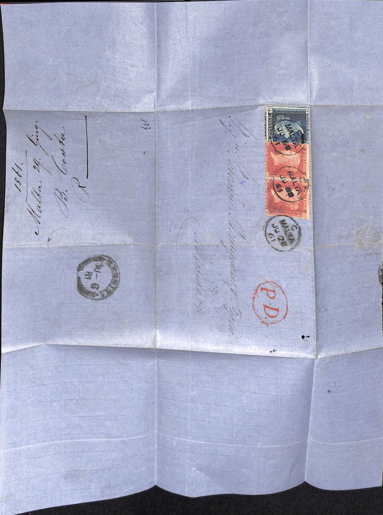 Title: Malta 1861 (June 28) Description: Entire letter to Sicily franked G.B large crown perf 14 - 4