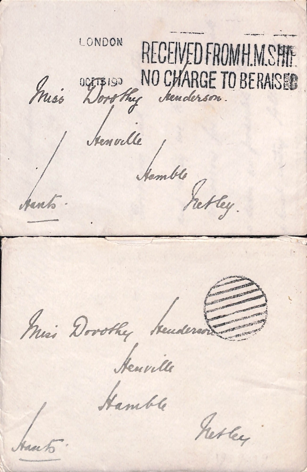 Title: Russia 1919 (Sep 19/23) Description: Two stampless O.A.S covers with naval dumb handstamp: Title: Russia 1919 (Sep 19/23) Description: Two stampless O.A.S covers with naval dumb handstamp or London Received From H.M. Ship machine, bothwith enclosed letters from W. Keir written on H.M.S