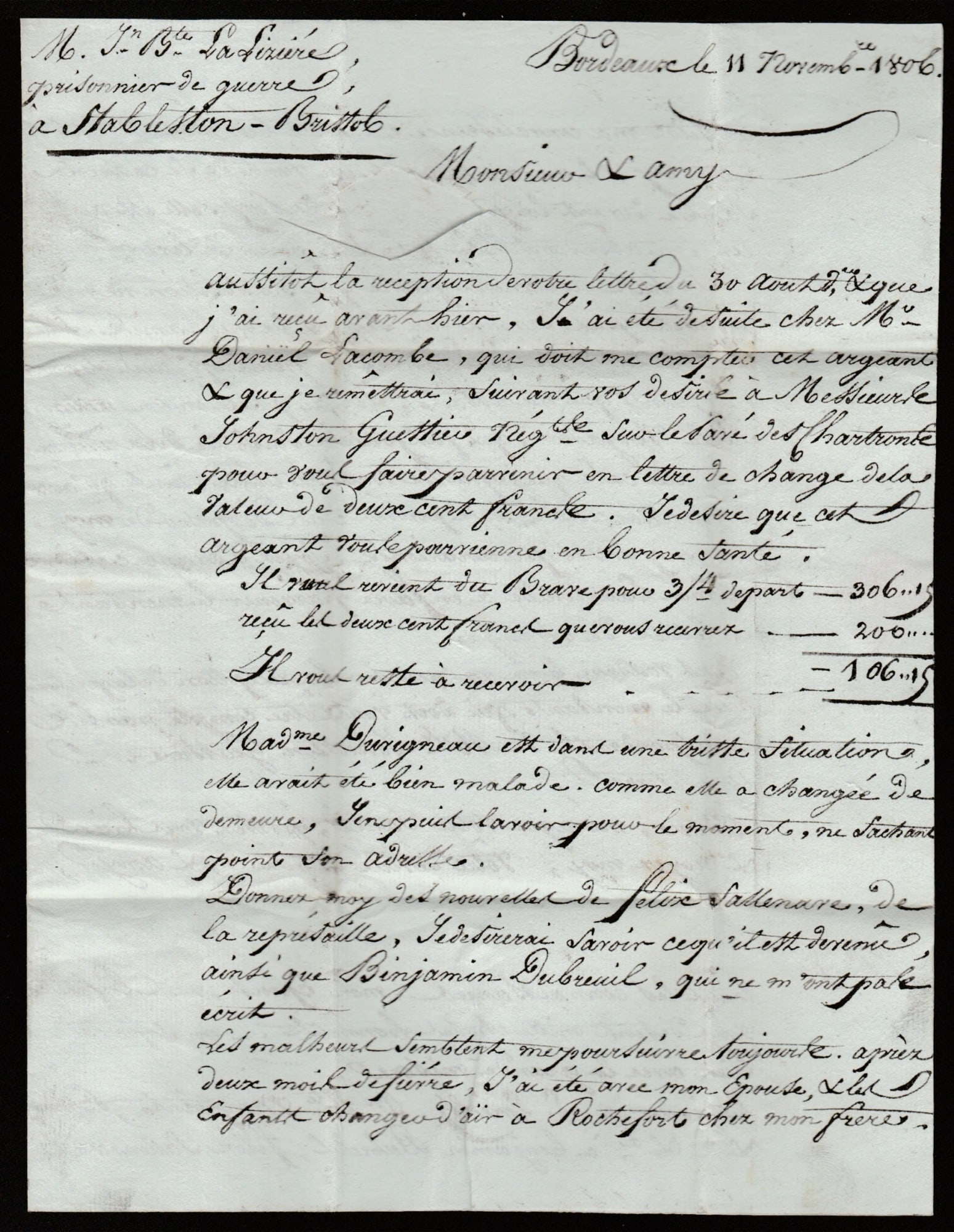Title: Great Britain - Military - P.O.W. Mail 1806 (Nov. 11) Description: Entire letter with "P.32. - 3