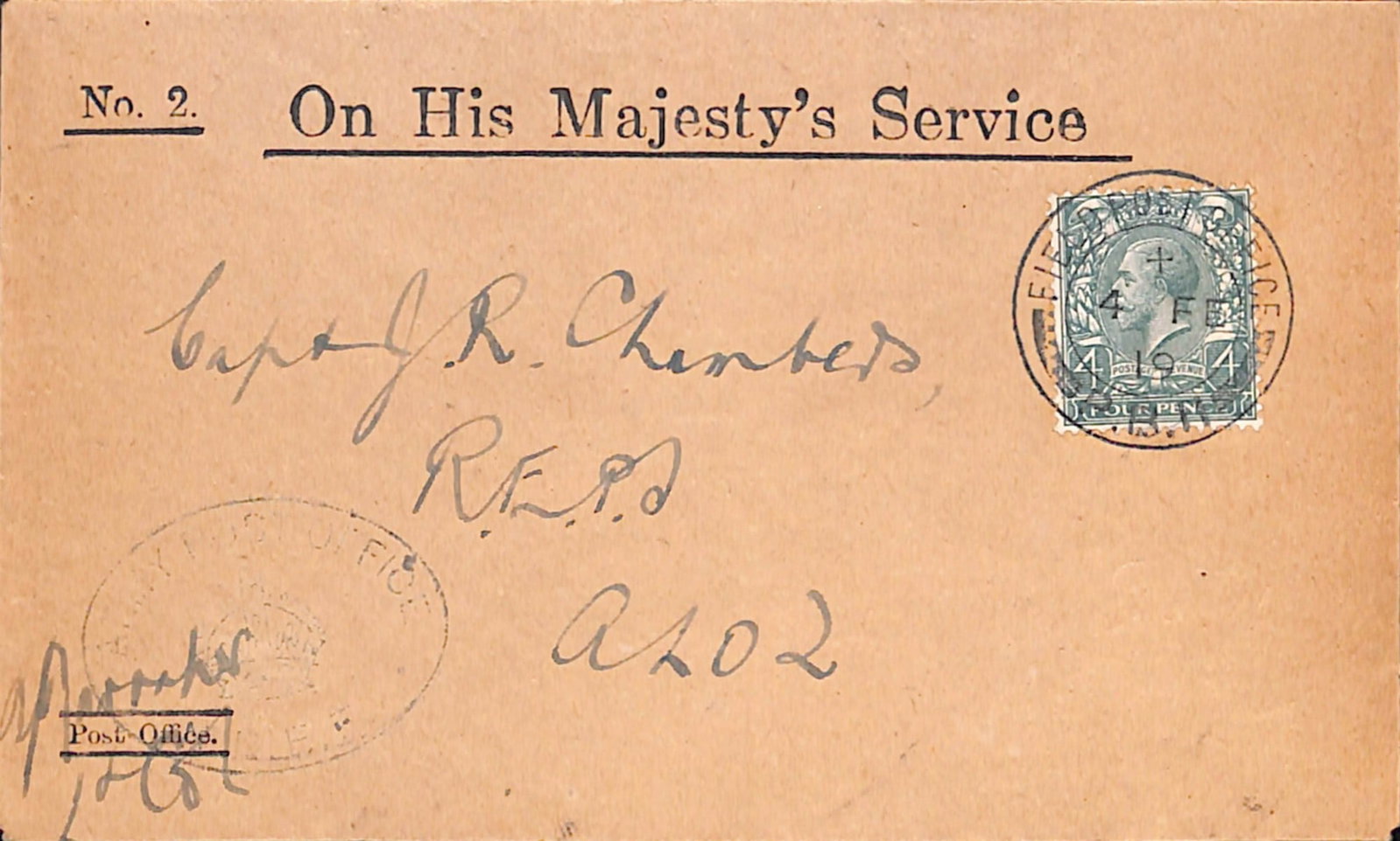 Title: Russia 1919 (Feb 4) Description: Post Office O.H.M.S cover with oval "ARMY POST OFFICE/( (1 of 2)