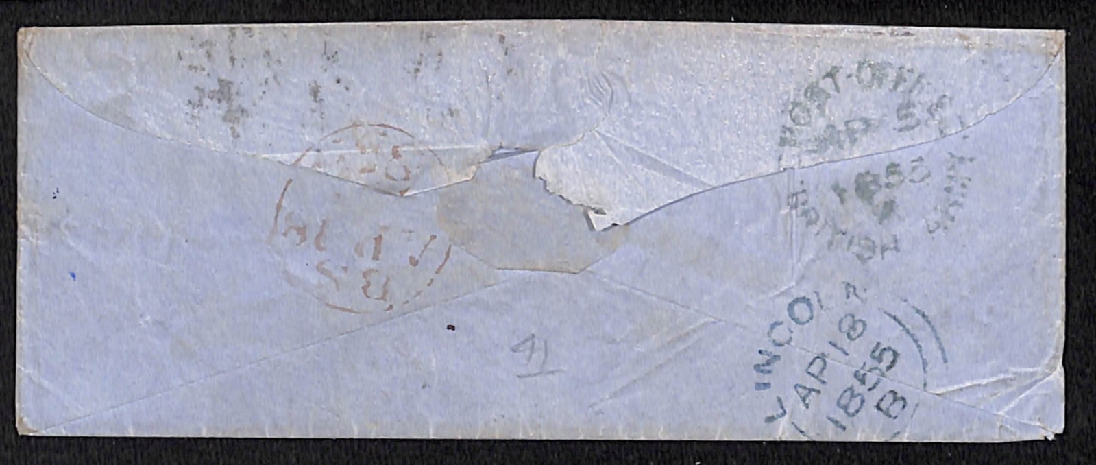 Title: G.B. - Crimean War 185 Description: Cover to England bearing GB die I perf 14 1d red strip of - 2