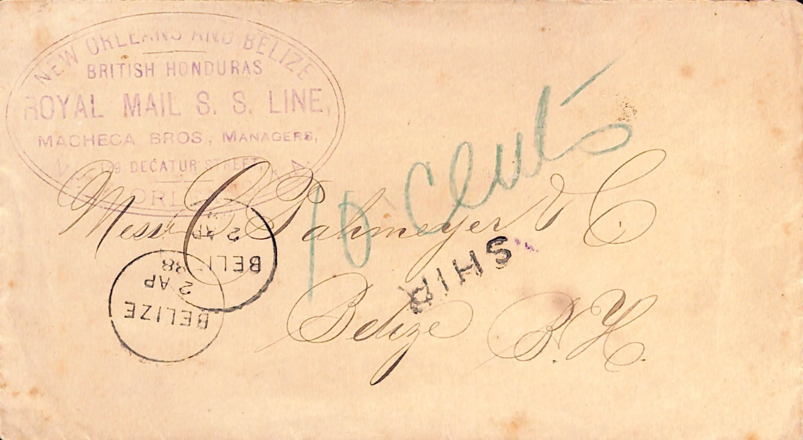 Title: British Honduras 1888 Description: Stampless cover from New Orleans to Belize with oval (1 of 2)