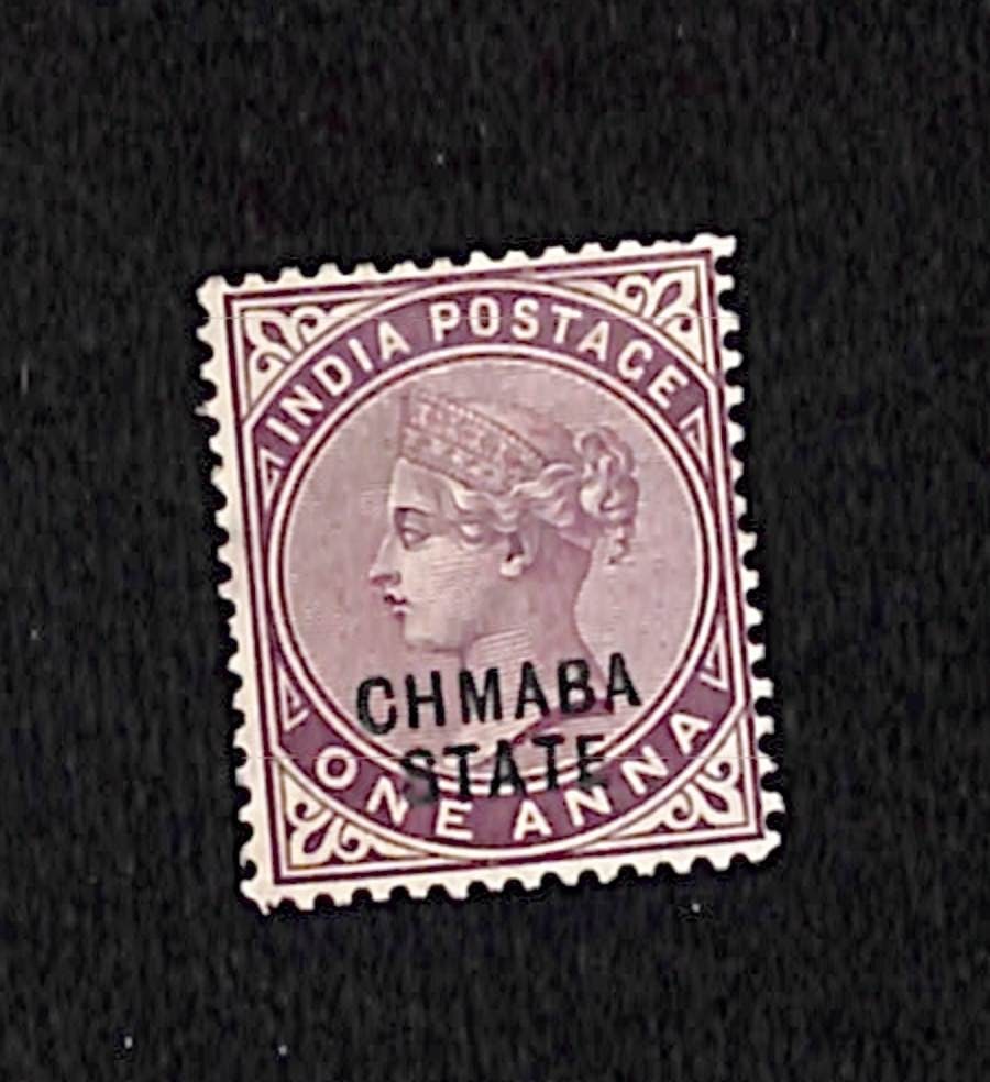 Title: I.C.S. Chamba 1887-95 Description: 1887-95 1a brown-purple, error 'CHMABA', fresh large: Title: I.C.S. Chamba 1887-95 Description: 1887-95 1a brown-purple, error 'CHMABA', fresh large part o.g. Occurs once per sheet, July 1891 ptg. Odd shortish perfs but really fine for