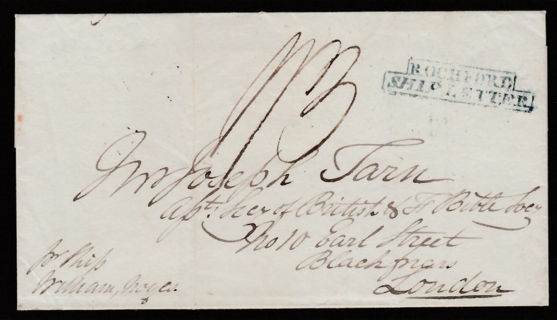 Title: G.B. - Ship Letters - Rochford 1819 Description: Entire from New York to the British and (1 of 2)