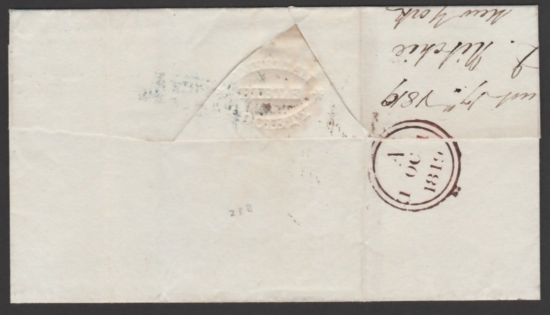 Title: G.B. - Ship Letters - Rochford 1819 Description: Entire from New York to the British and - 2