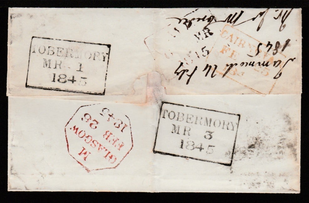 Title: G.B. - Line Engraved Cancellations / Isle of Mull 1845 Description: Entire from Cairn Ryan to - 2