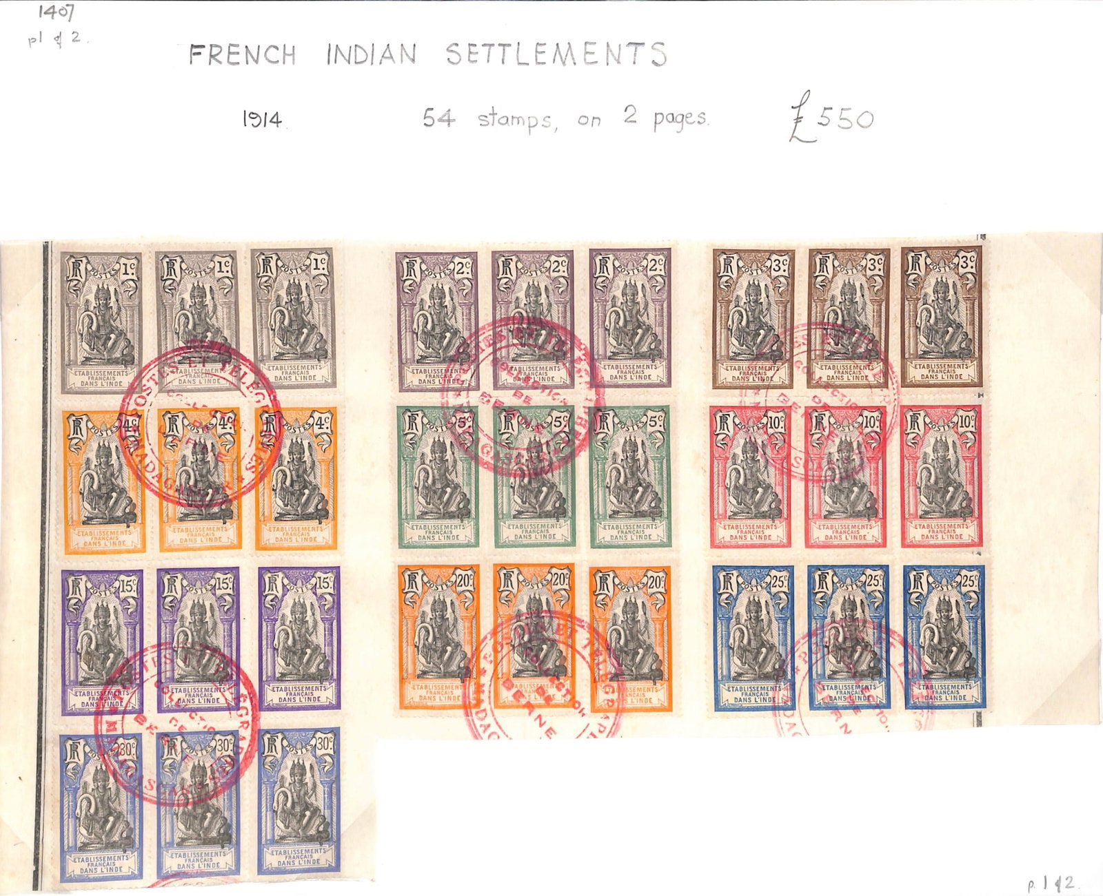 Title: French Indian Settlements Description: 1914 54 stamps, on 2 pages. Condition: Used Delivery: Title: French Indian Settlements Description: 1914 54 stamps, on 2 pages. Condition: Used Delivery option: Collection & Delivery Location: W1D Category: Collectables
