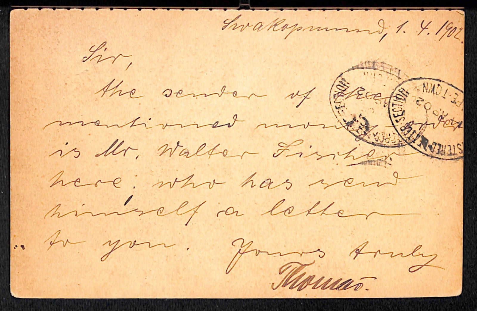 Title: St. Helena / South West Africa / Boer War 1902 (Apr 11) Description: St. Helena 1d Reply Card - 2