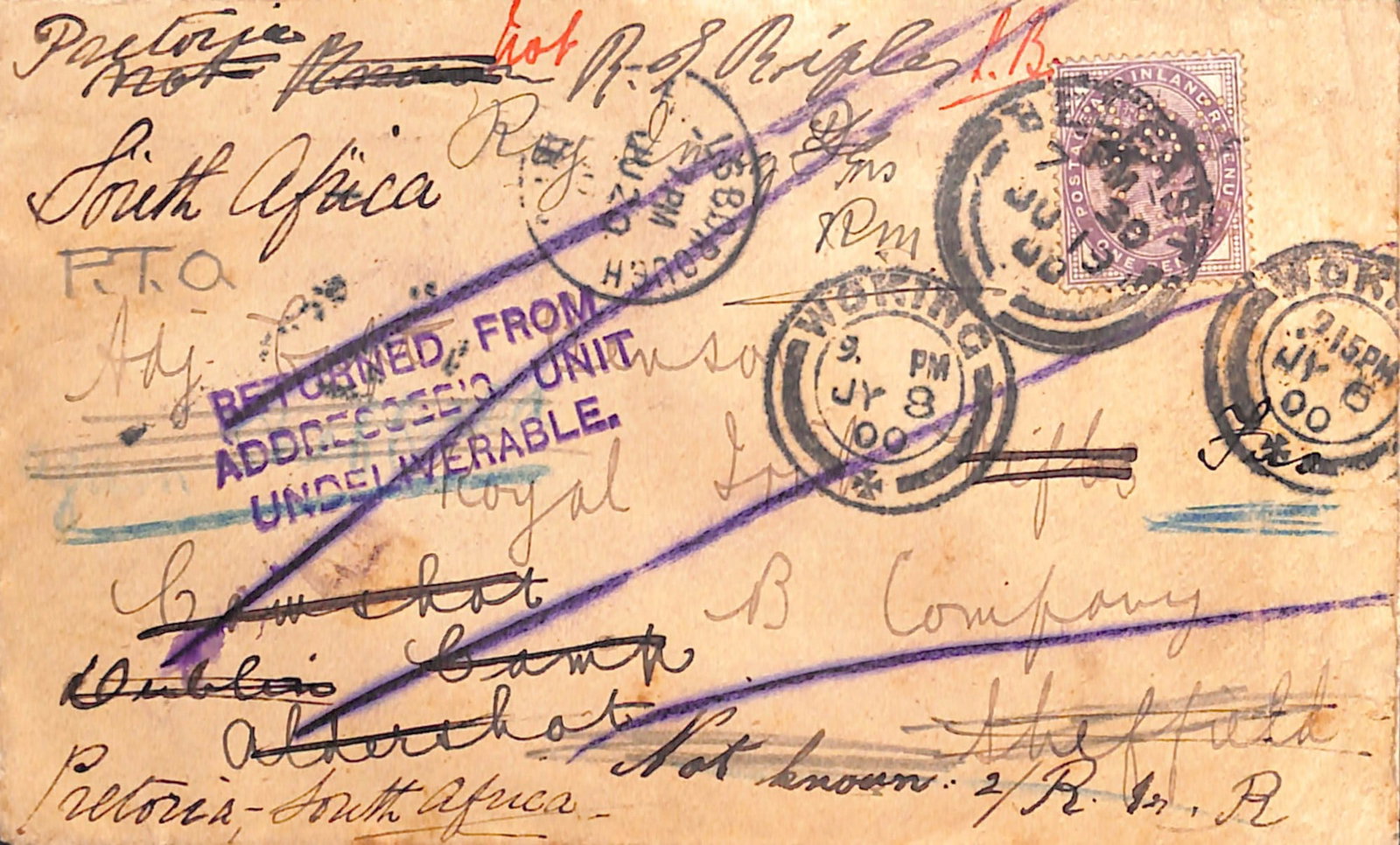 Title: Boer War 1900 (June 19) Description: Cover from Belfast franked 1d (Belfast Steam Ship Co (1 of 2)
