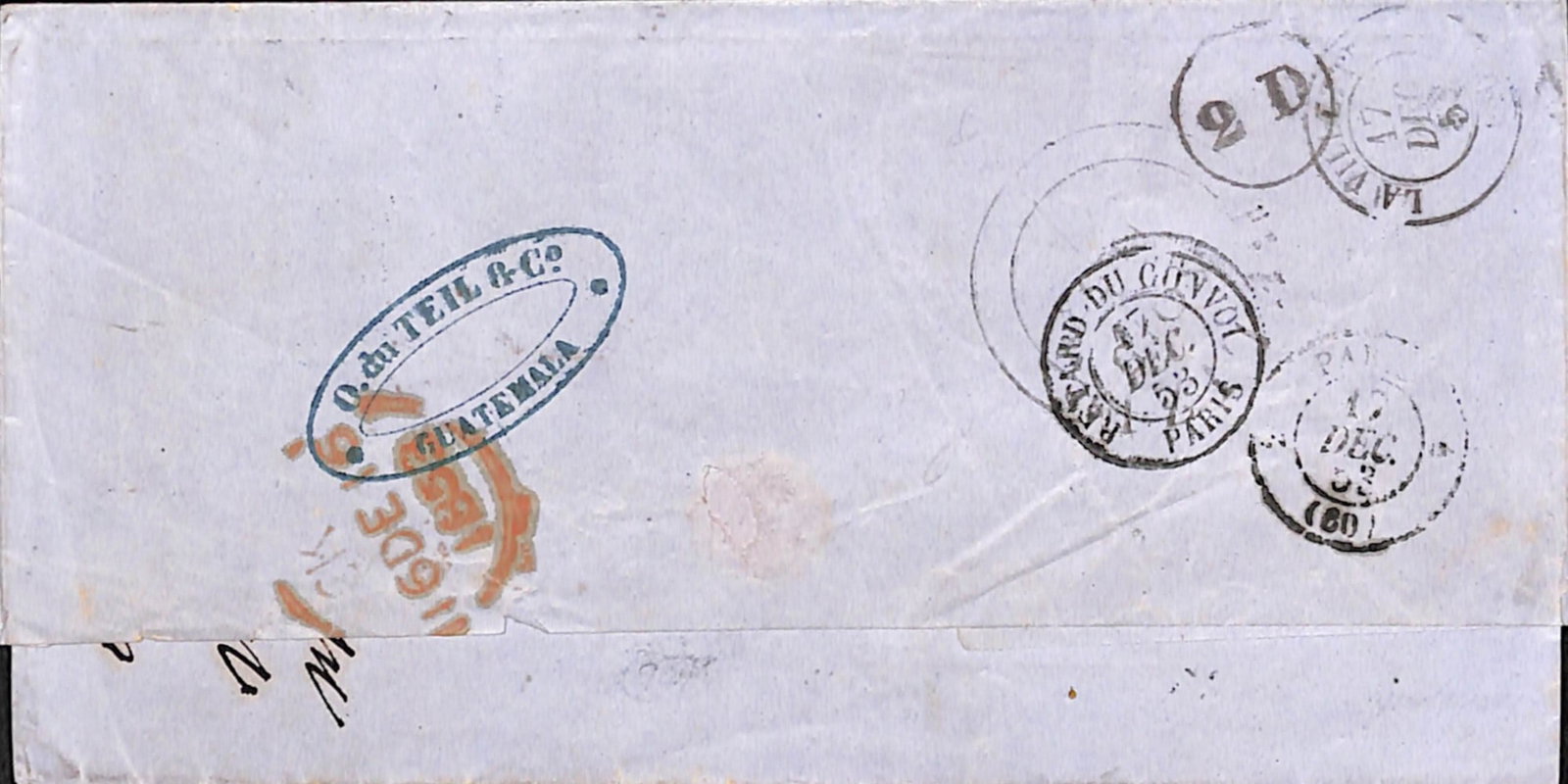 Title: Guatemala / British Honduras 1853 (Oct. 31) Description: Entire from Guatemala to France with - 2