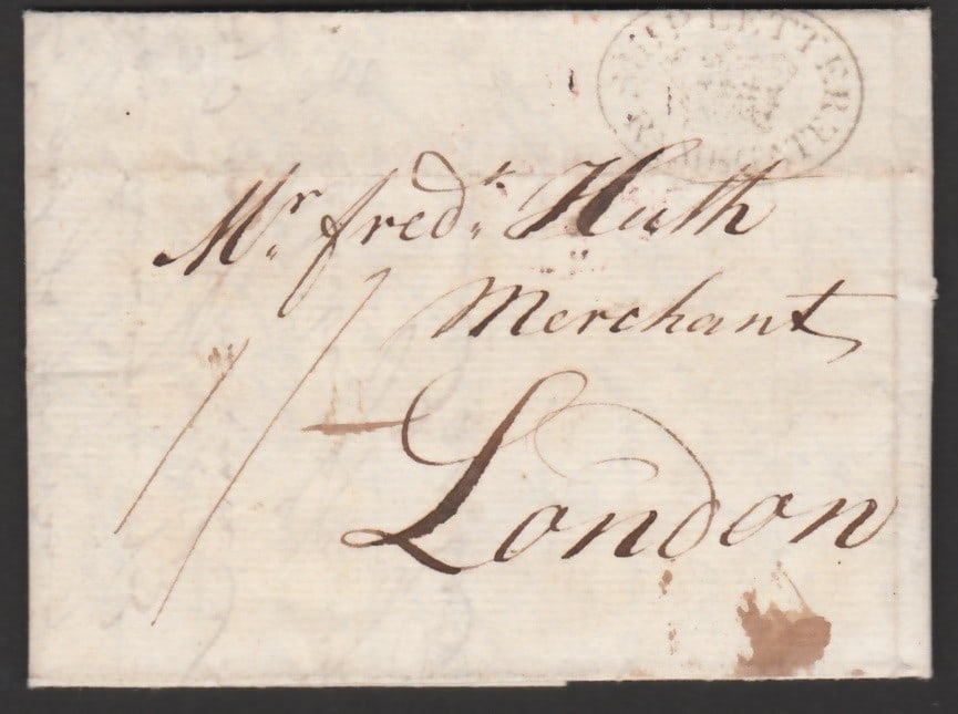 Title: Great Britain / Ship Letters / Ramsgate 1814 Description: Entire letter from La Guayra to: Title: Great Britain / Ship Letters / Ramsgate 1814 Description: Entire letter from La Guayra to London with fine single oval "SHIP LETTER / (crown) / RAMSGATE" (S.5), used a remarkable 33