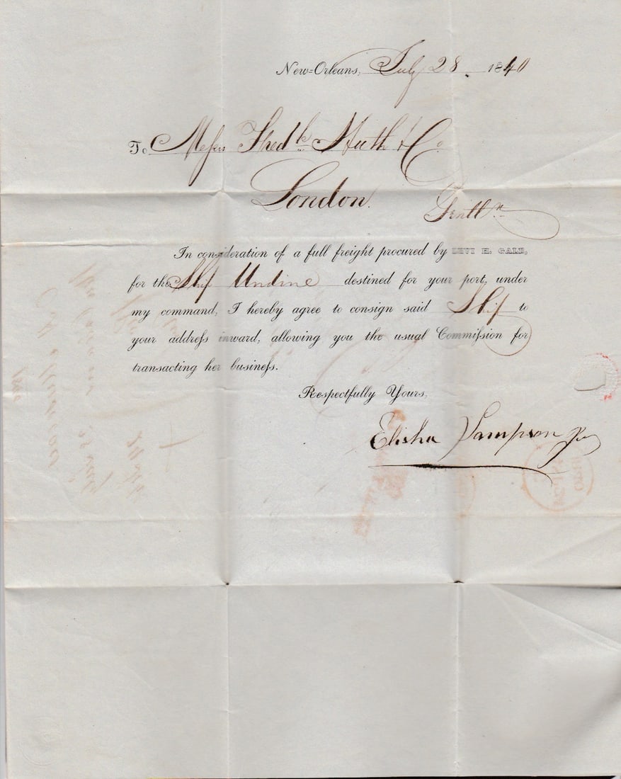 Title: Great Britain - Ship Letters 1940 Description: 1840 Entire letter from New Orleans to - 3