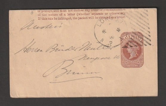 Title: G.B. - Machines c.1887 Description: 1/2d Wrapper to Austria cancelled by the scarce: Title: G.B. - Machines c.1887 Description: 1/2d Wrapper to Austria cancelled by the scarce undated "LONDON / N P B" Hoster, used in the Newspaper Branch. Condition: Used Delivery option: Collection