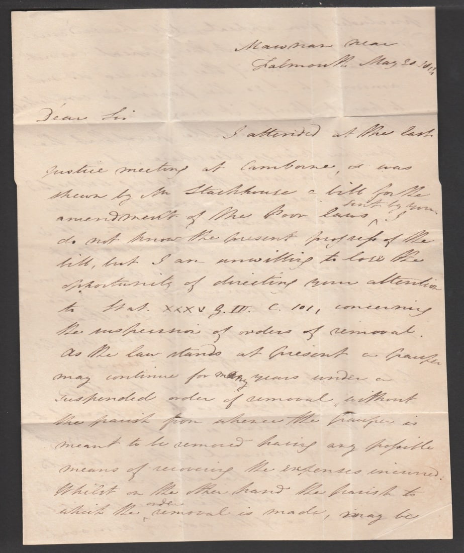 Title: G.B. - Ship Letters - Falmouth 1814 (May 20) Description: Entire letter from Mawnan near - 3