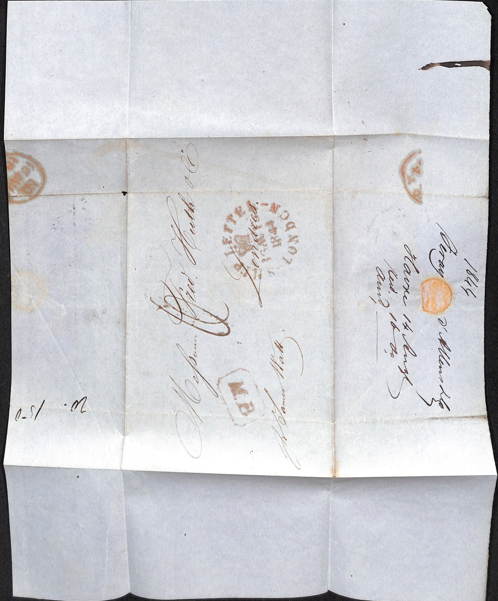 Title: G.B - Ship Letters - London 1844 (Aug 16) Description: Entire from Havre to London "P. - 3