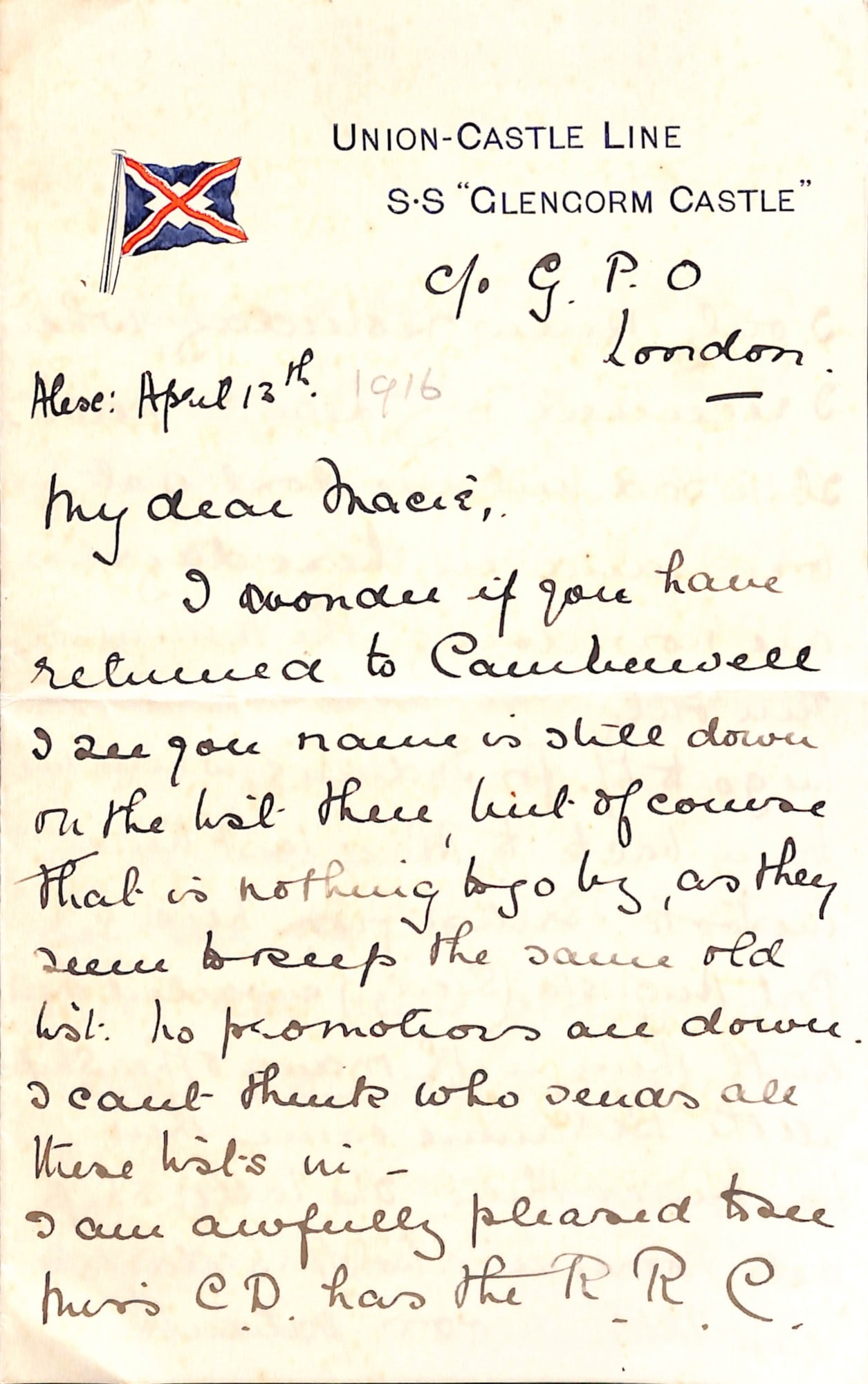 Title: India - World War One 1916 (Apr. 13) Description: Stampless cover to London signed by Lt. - 3