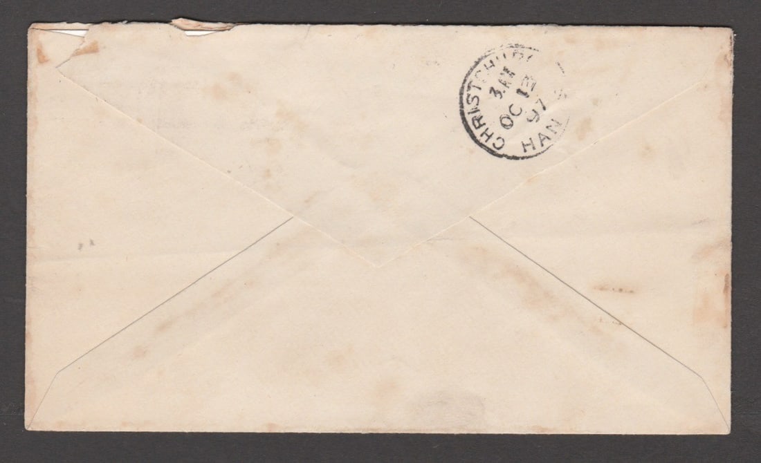 Title: G.B - Machines 1897 (Oct. 12) Description: Cover franked 1d cancelled Bickerdike second trial - 2