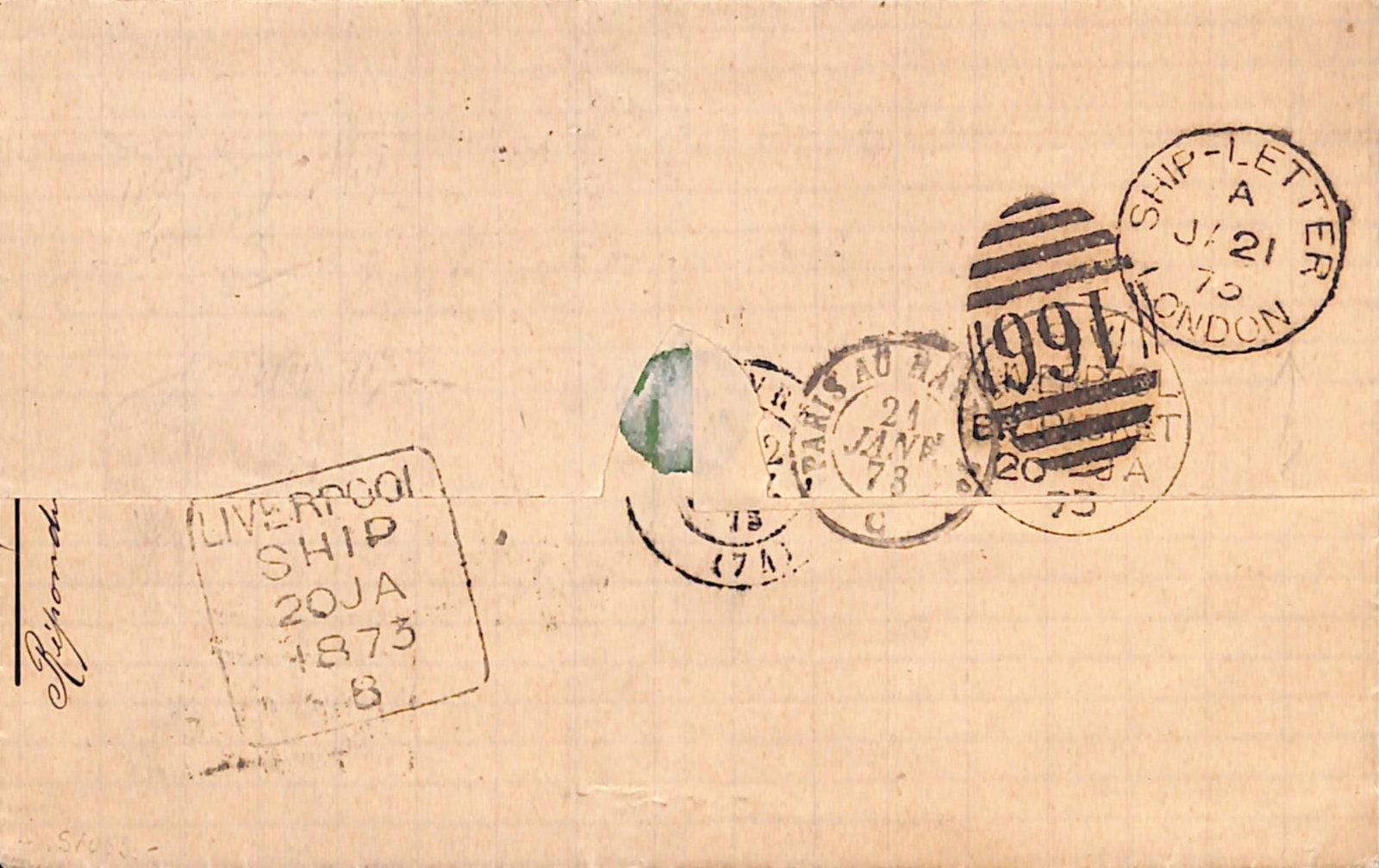 Title: G.B - Ship Letters - Liverpool/London 1873 (Jan 3) Description: Entire from Port an Prince to - 2
