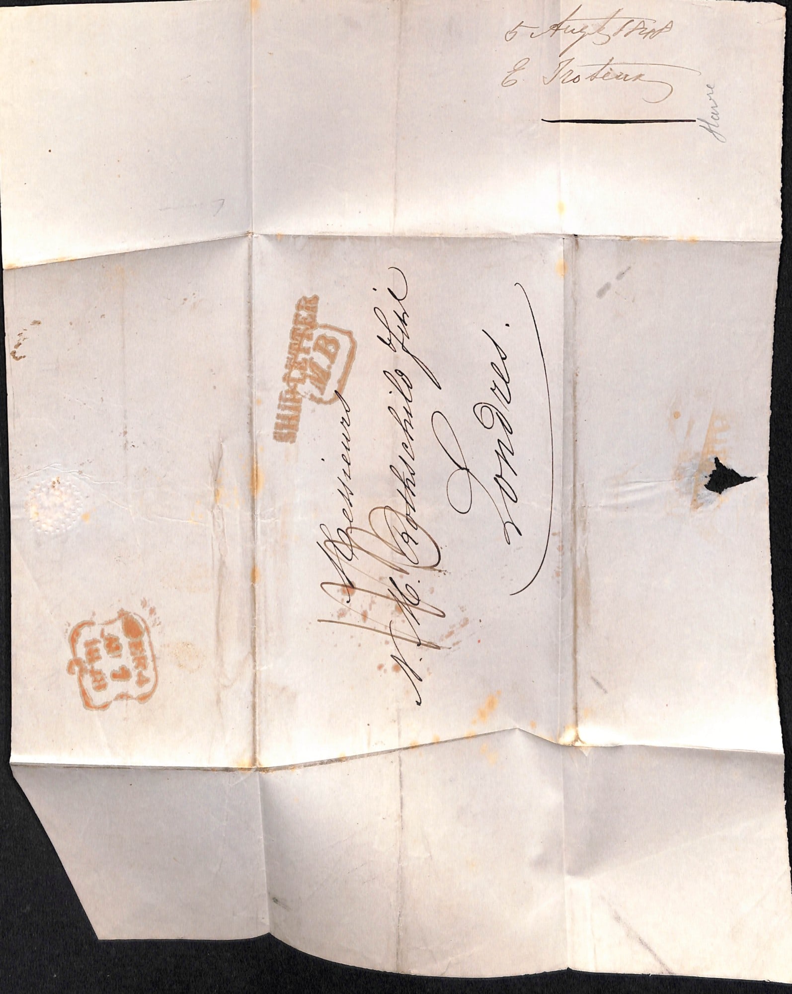 Title: G.B. - Ship Letters - London 1848 (Aug 7) Description: Entire from Havre to London, posted - 3